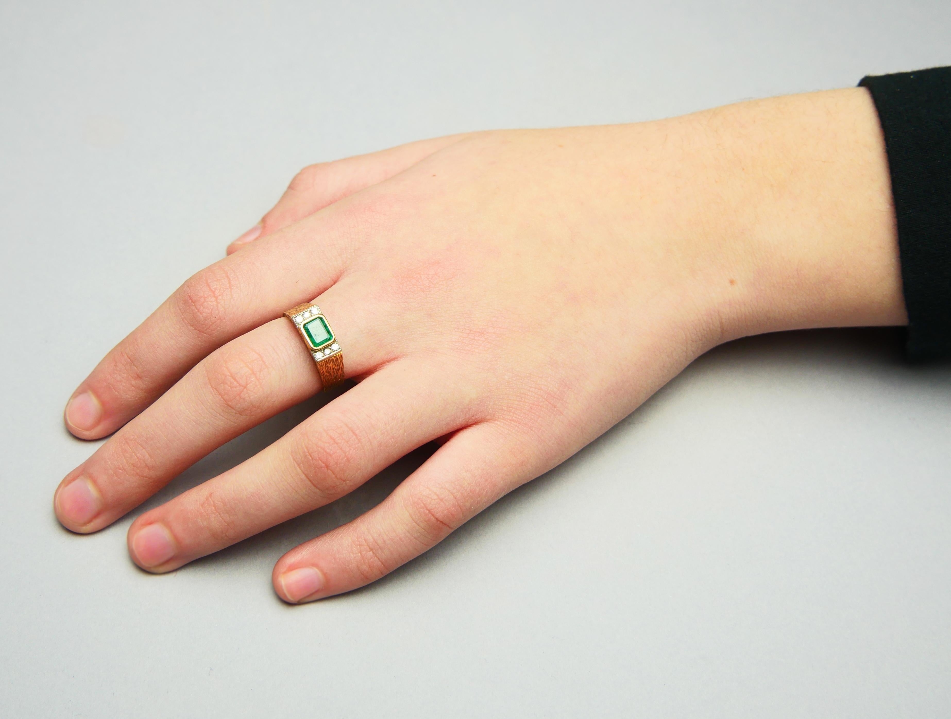 1976 Anillo 0.75ct Diamantes Esmeralda oro macizo 18K US7 / 5.5gr en venta 2