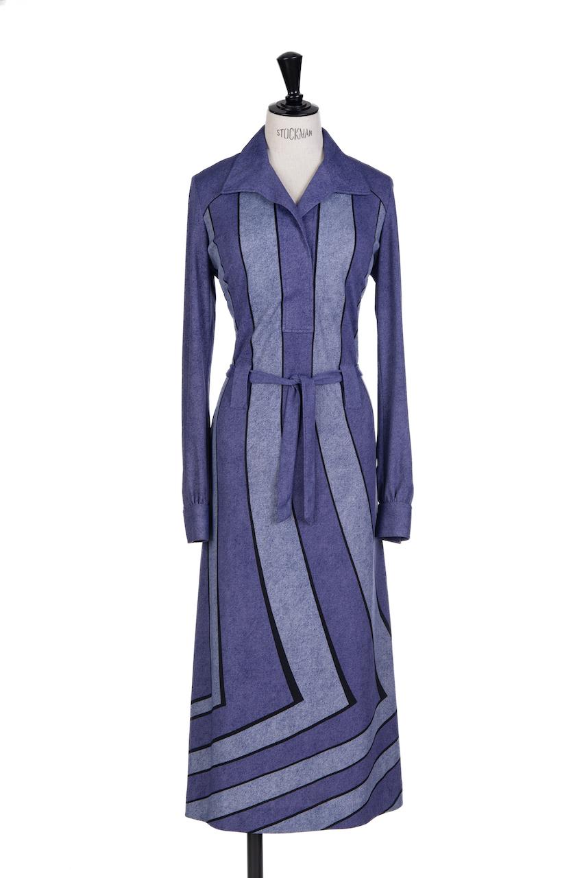 1976 Roberta di Camerino “Gabbiano“ Violet Trompe l'Oeil Print Belted Dress In Excellent Condition For Sale In Munich, DE