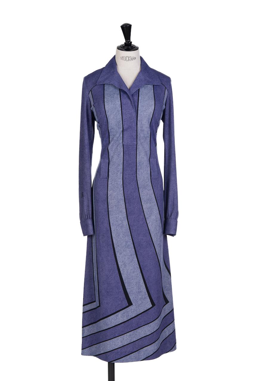 Women's 1976 Roberta di Camerino “Gabbiano“ Violet Trompe l'Oeil Print Belted Dress For Sale