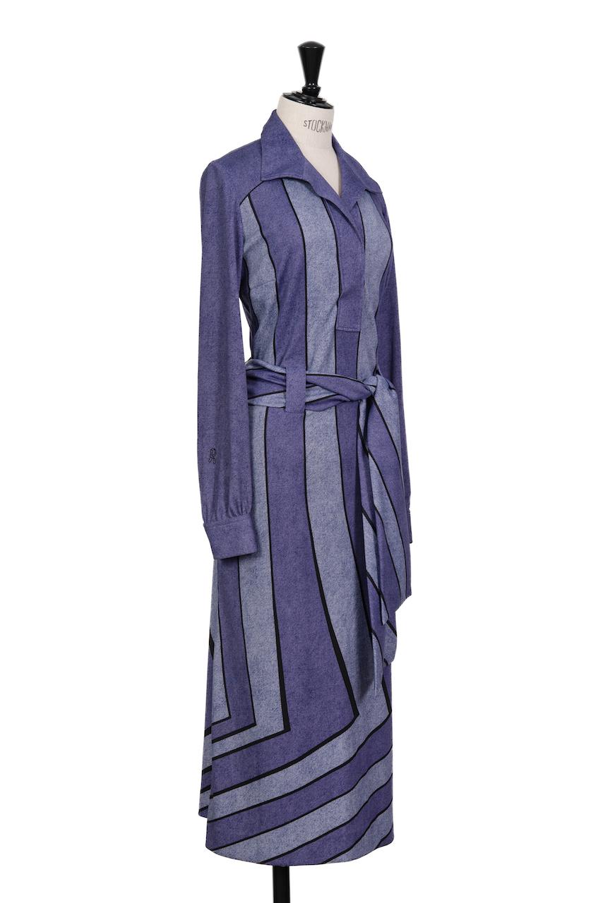 1976 Roberta di Camerino “Gabbiano“ Violet Trompe l'Oeil Print Belted Dress For Sale 1