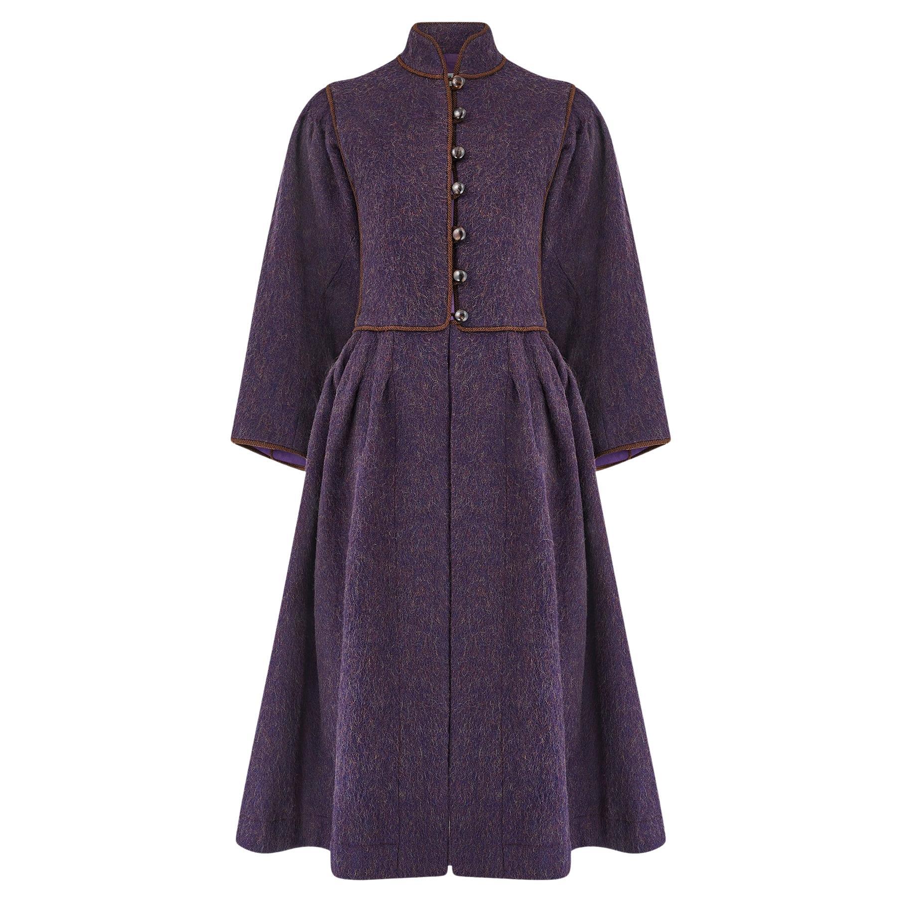 1976 Runway Yves Saint Laurent Ballet Russes Purple Wool Coat For Sale