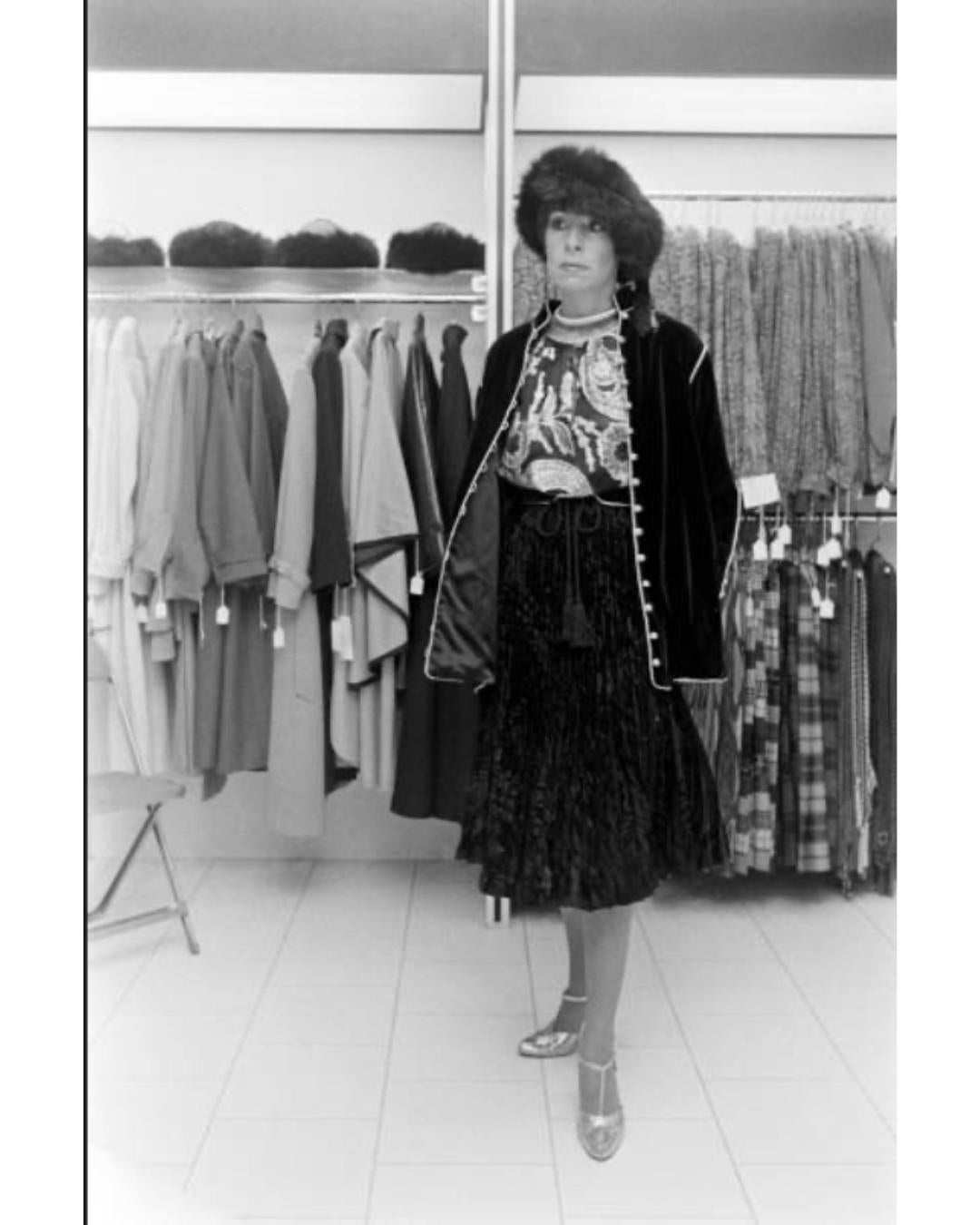 1976 Runway Yves Saint Laurent Black Silk Gold Brocade Skirt Suit For Sale 6