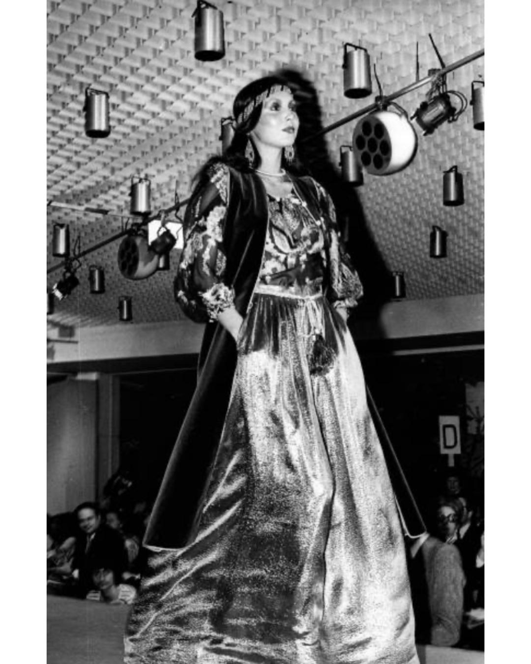 1976 Runway Yves Saint Laurent Black Silk Gold Brocade Skirt Suit For Sale 8