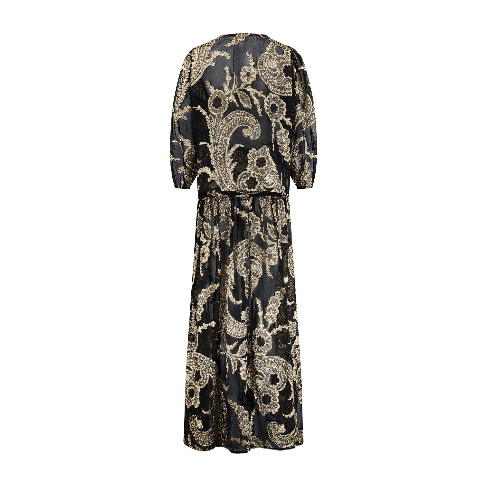 1976 Runway Yves Saint Laurent Black Silk Gold Brocade Skirt Suit In Good Condition For Sale In London, GB