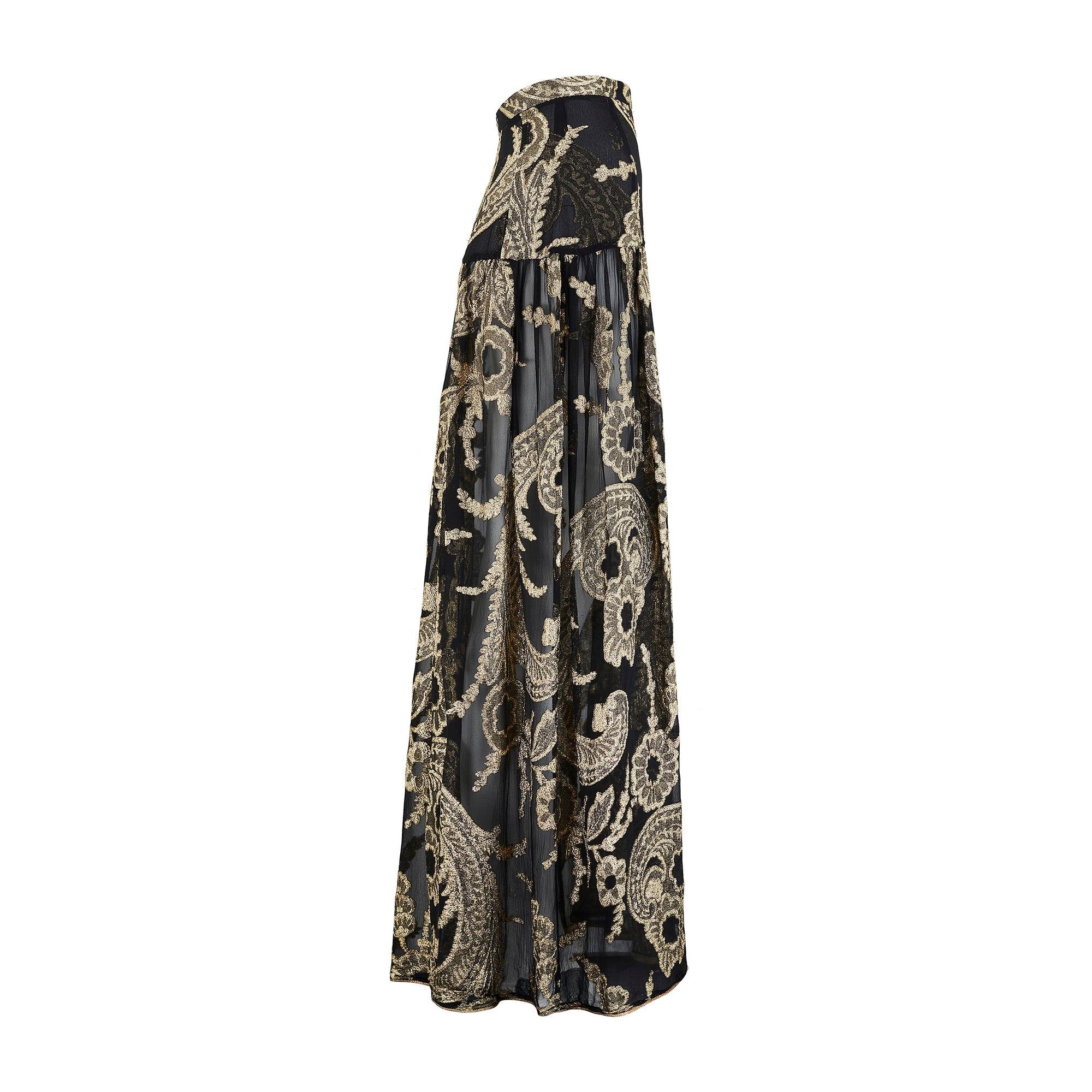 1976 Runway Yves Saint Laurent Black Silk Gold Brocade Skirt Suit For Sale 1