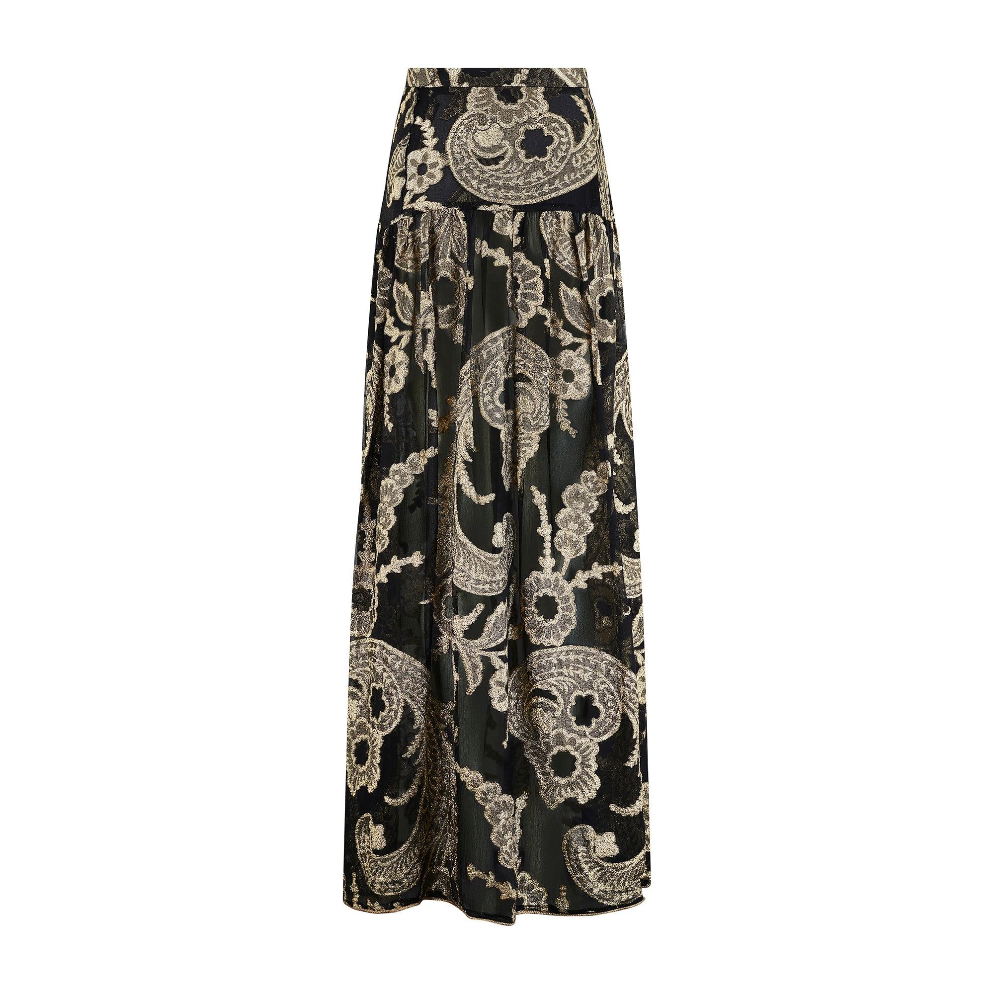 1976 Runway Yves Saint Laurent Black Silk Gold Brocade Skirt Suit For Sale 2