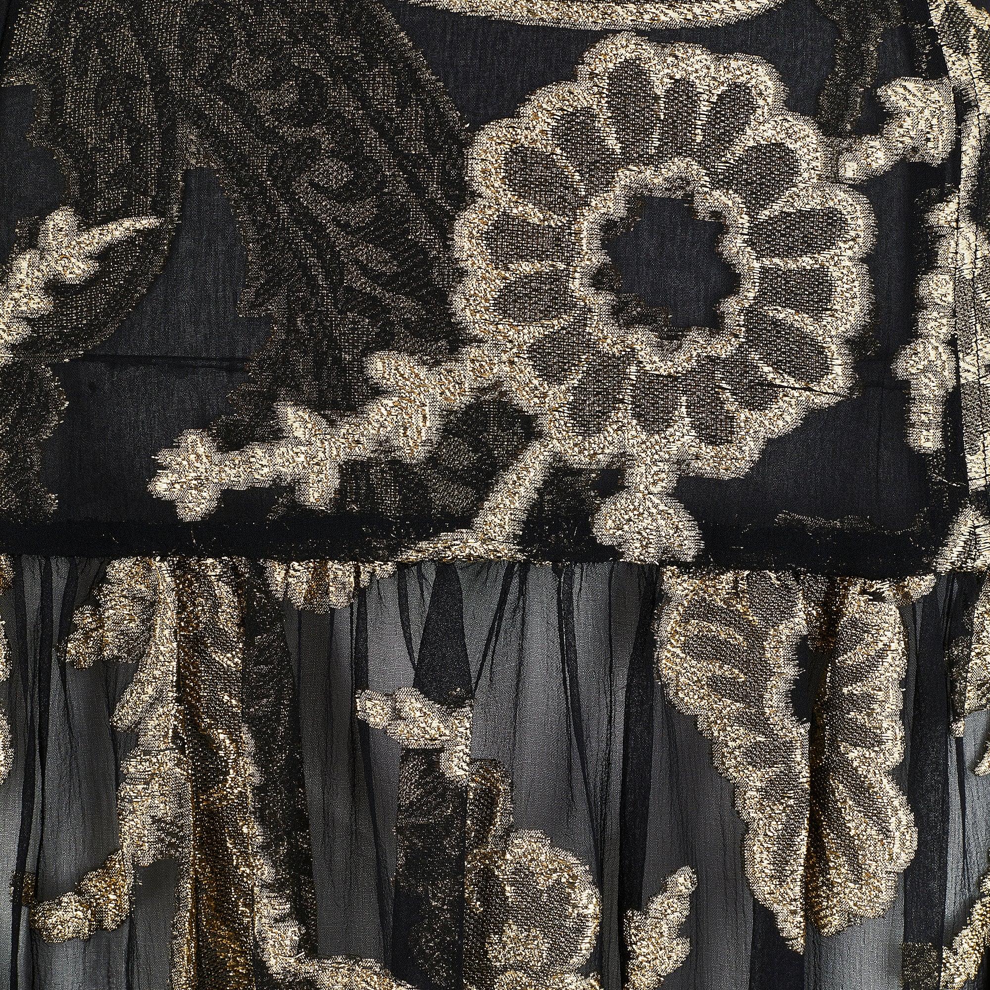 1976 Runway Yves Saint Laurent Black Silk Gold Brocade Skirt Suit For Sale 3