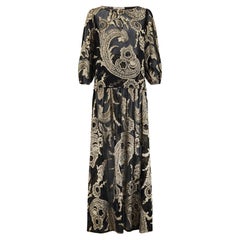 Vintage 1976 Runway Yves Saint Laurent Black Silk Gold Brocade Skirt Suit