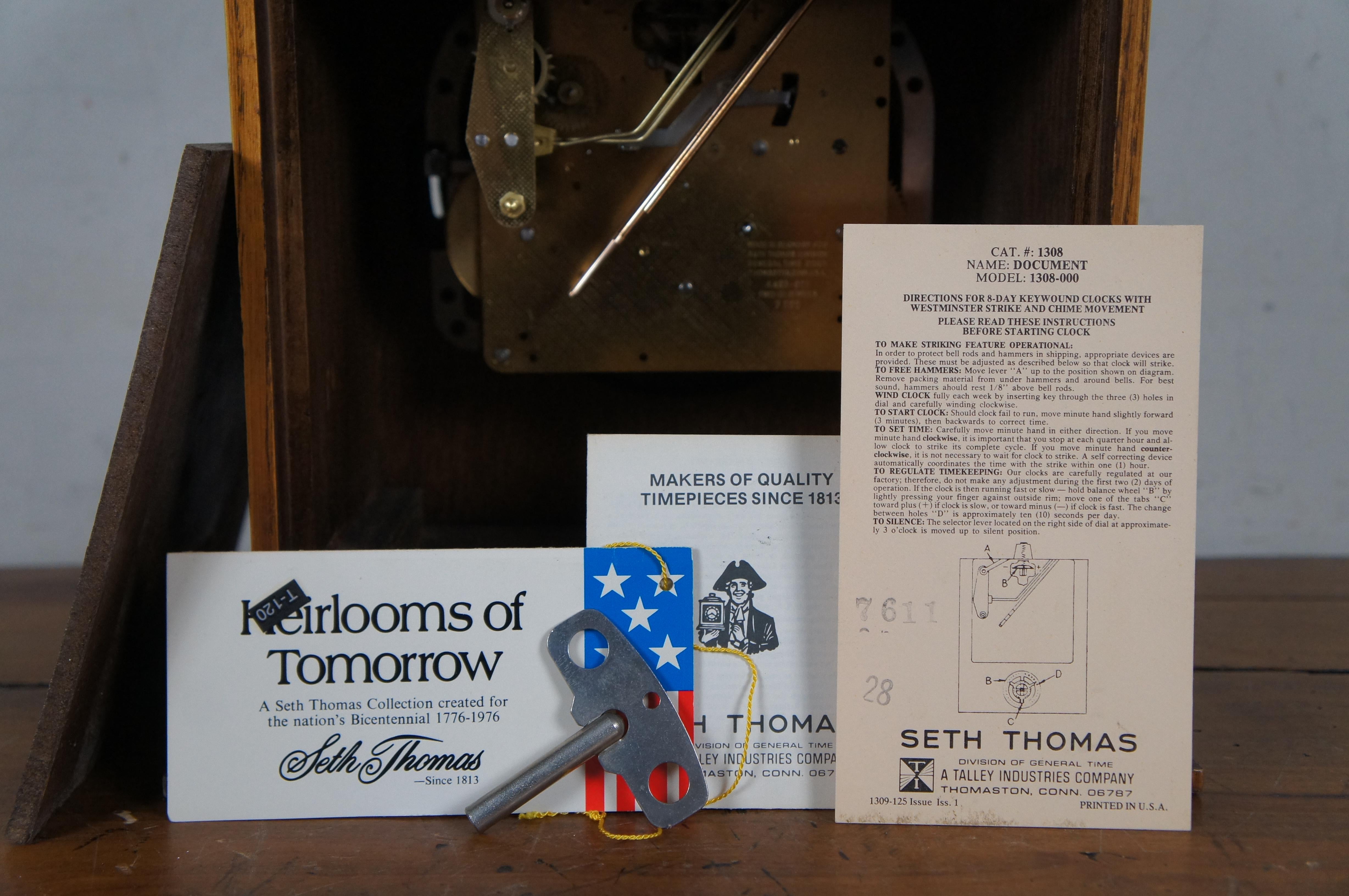 1976 Seth Thomas German Oak Heirlooms Document 1308 Bracket Mantel Clock 14