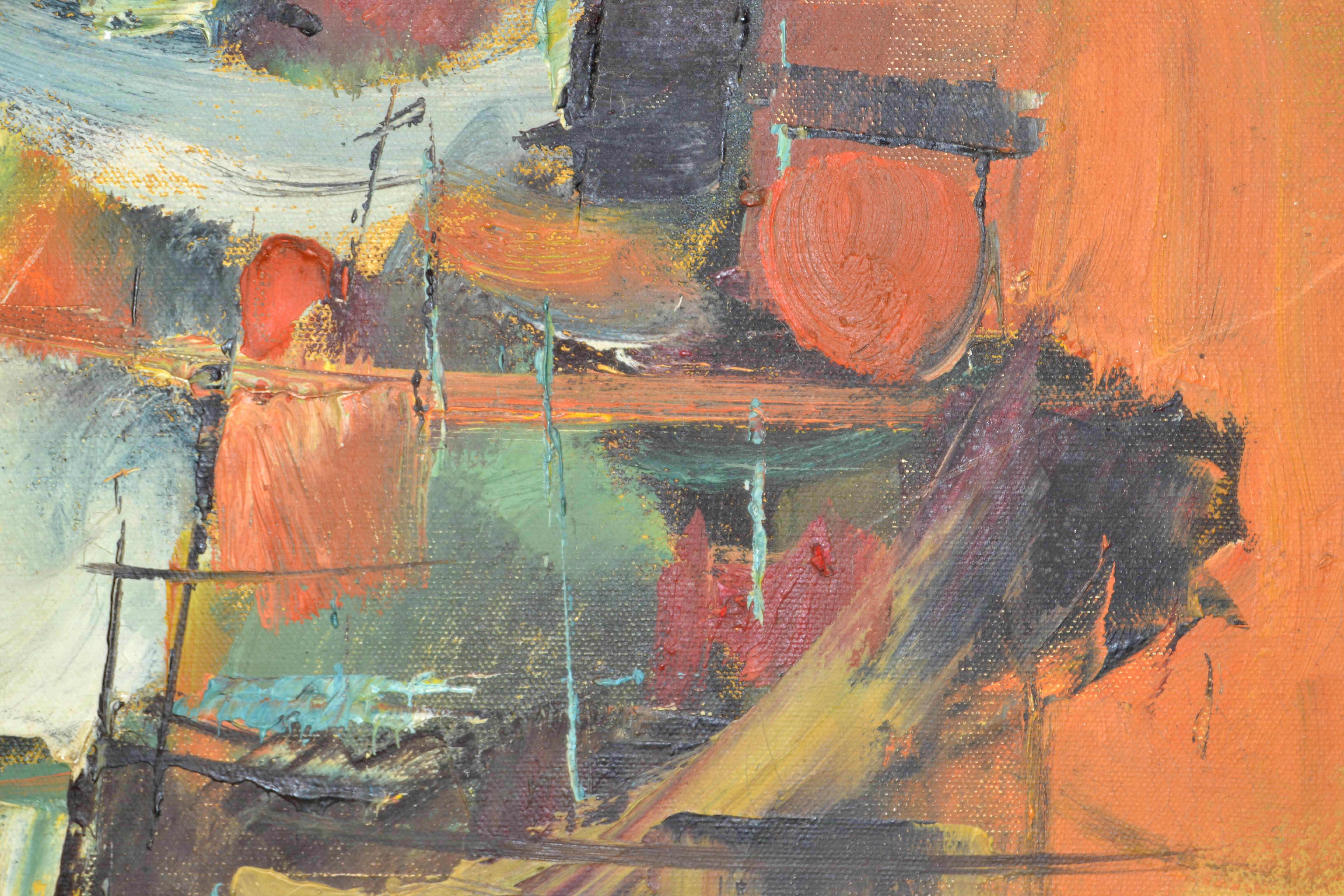 Peinture à l'huile abstraite sur toile signée 1976 Hues of Earth Tone Colors Fine Art en vente 2