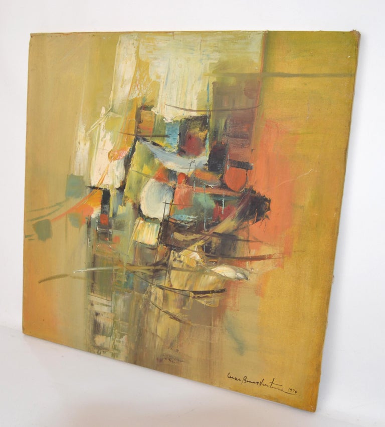 1976 Signed Abstract Oil Painting on Canvas Hues of Earth Tone Colors Fine Art For Sale at 1stDibs