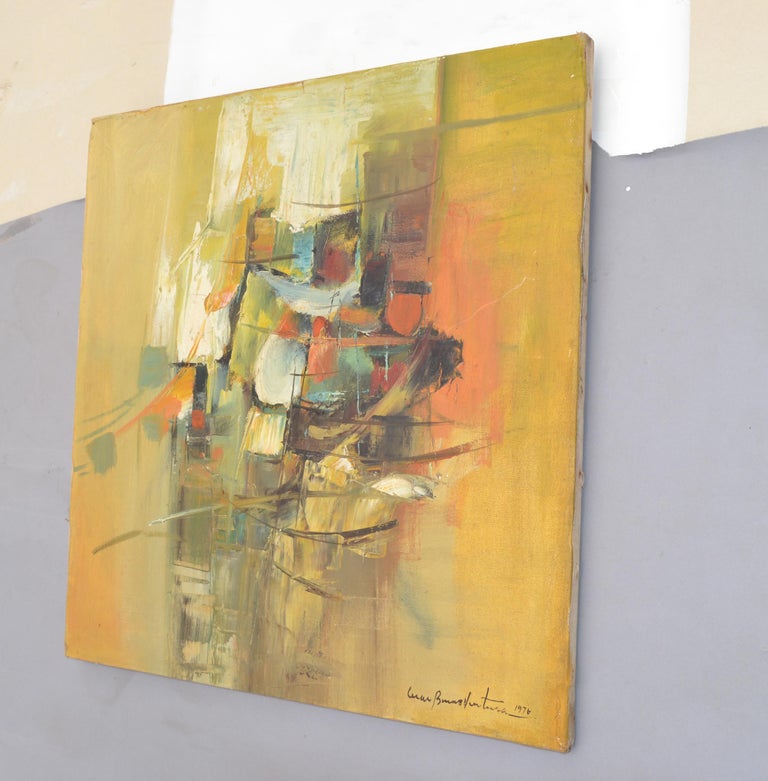 1976 Signed Abstract Oil Painting on Canvas Hues of Earth Tone Colors