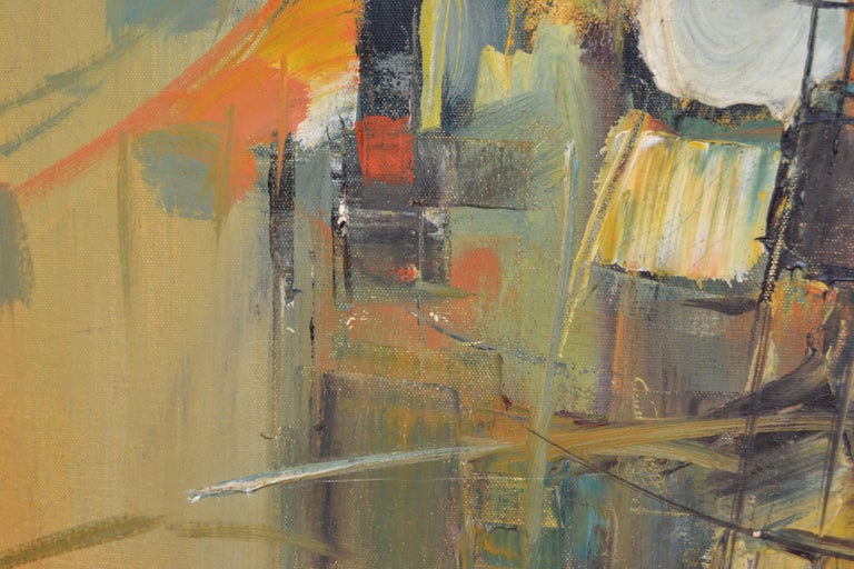 1976 Signed Abstract Oil Painting on Canvas Hues of Earth Tone Colors