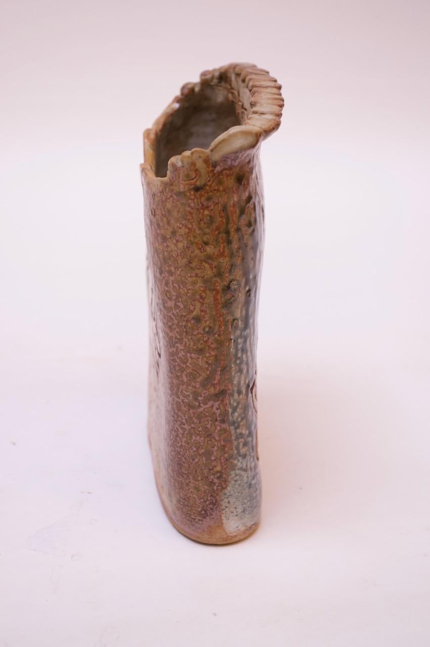 American 1976 Studio Stoneware Abstract Vase Signed Pollack For Sale
