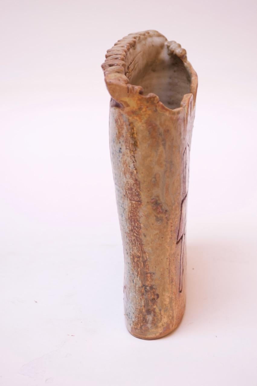 1976 Studio Stoneware Abstract Vase Signed Pollack In Good Condition For Sale In Brooklyn, NY
