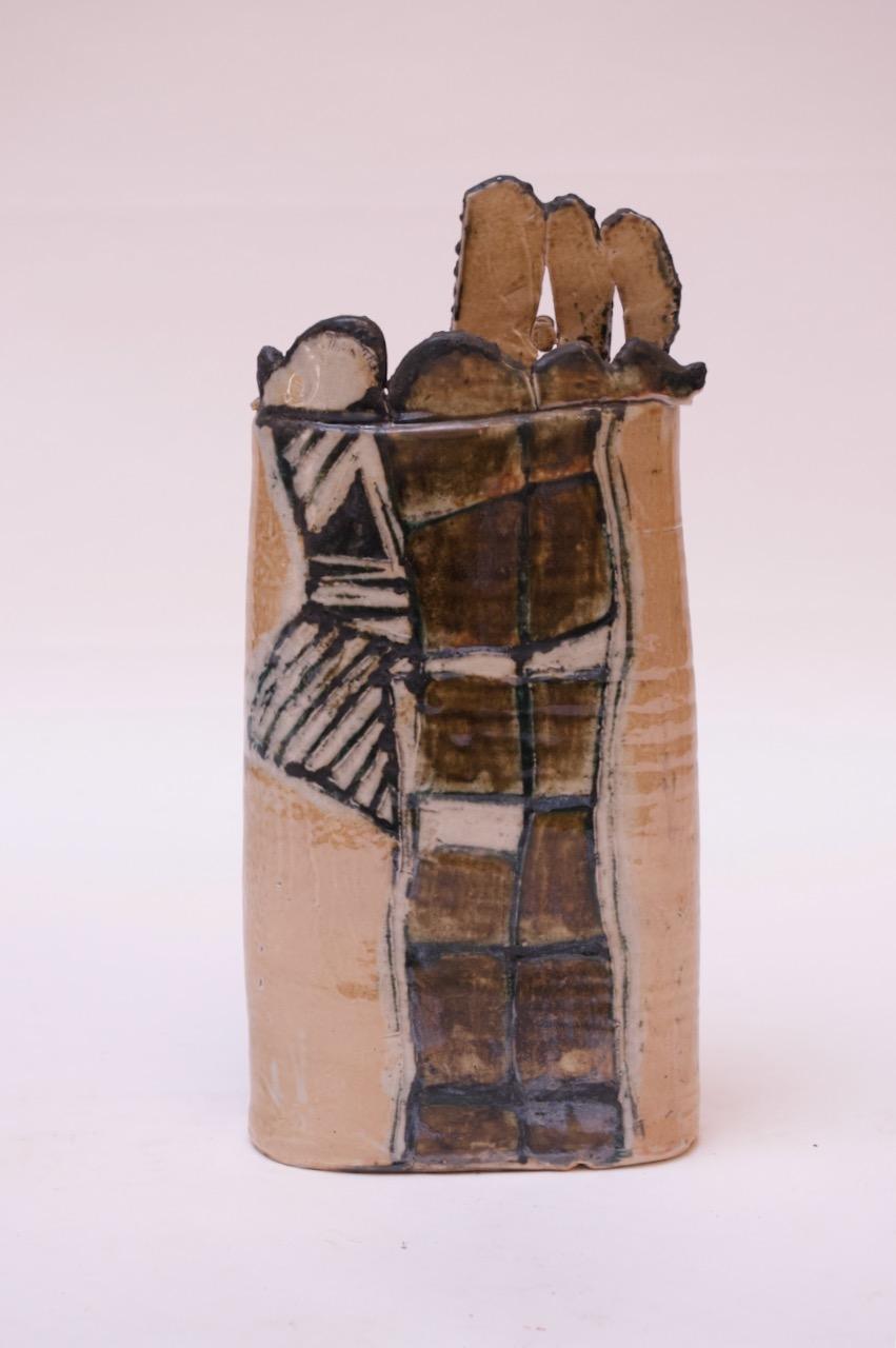 Vase abstrait en grès signé Pollack, Studio Stoneware, 1976 Bon état - En vente à Brooklyn, NY