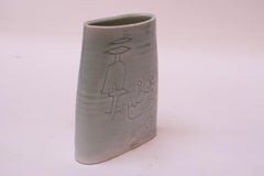 1976 Studio Stoneware Pale Green Abstract Vase Signed Pollack