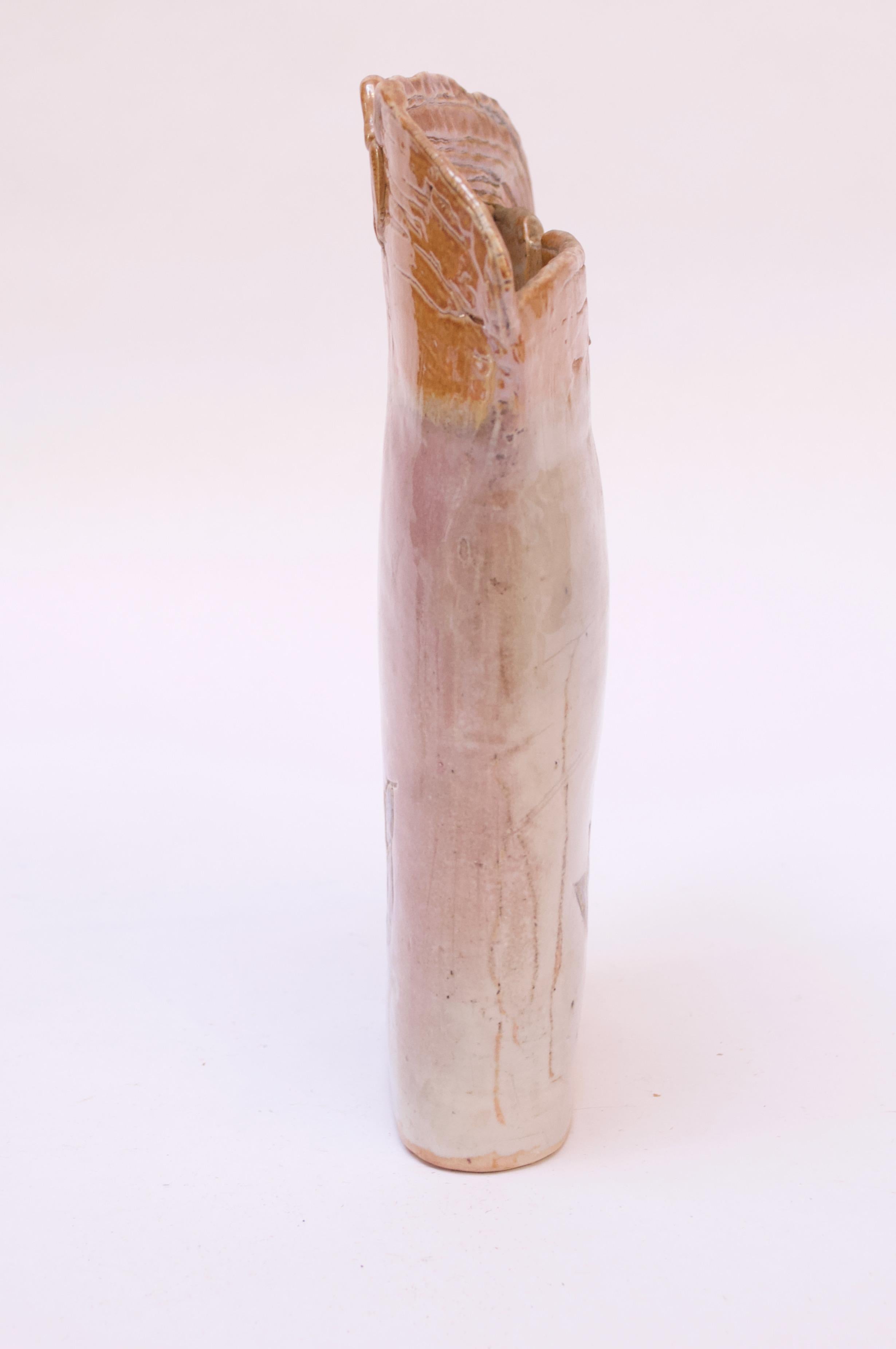 Late 20th Century 1976 Studio Stoneware Pink Abstract Vase Signed Pollack For Sale