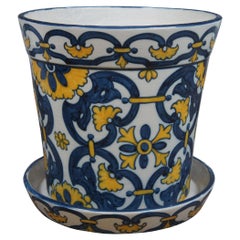 1976 Vintage Portuguese Sant’Anna Ceramic Flower Planter Pot & Underplate