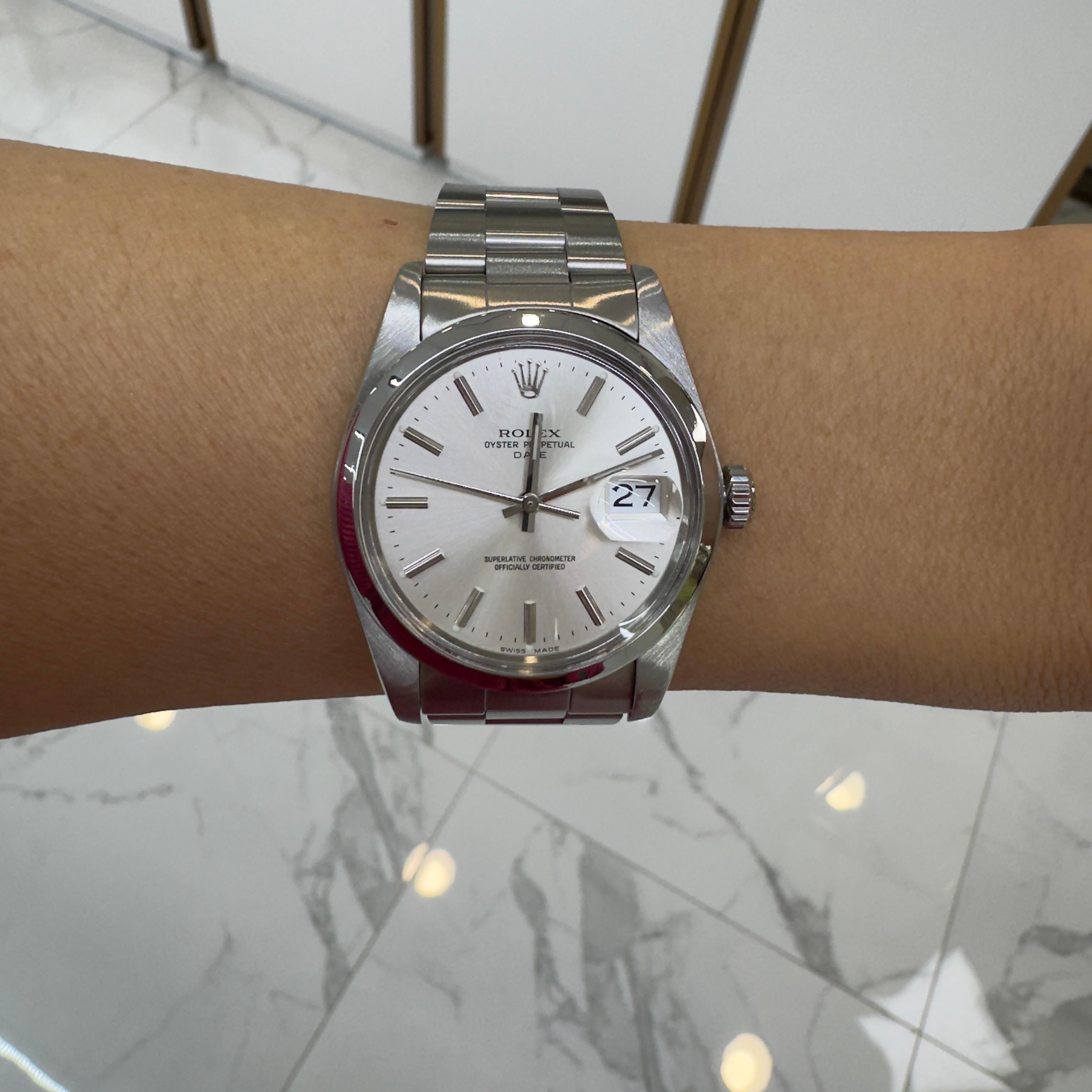 1976 Vintage Rolex Oyster Perpetual Date 34MM 1500 Silver Oyster Steel Watch 4