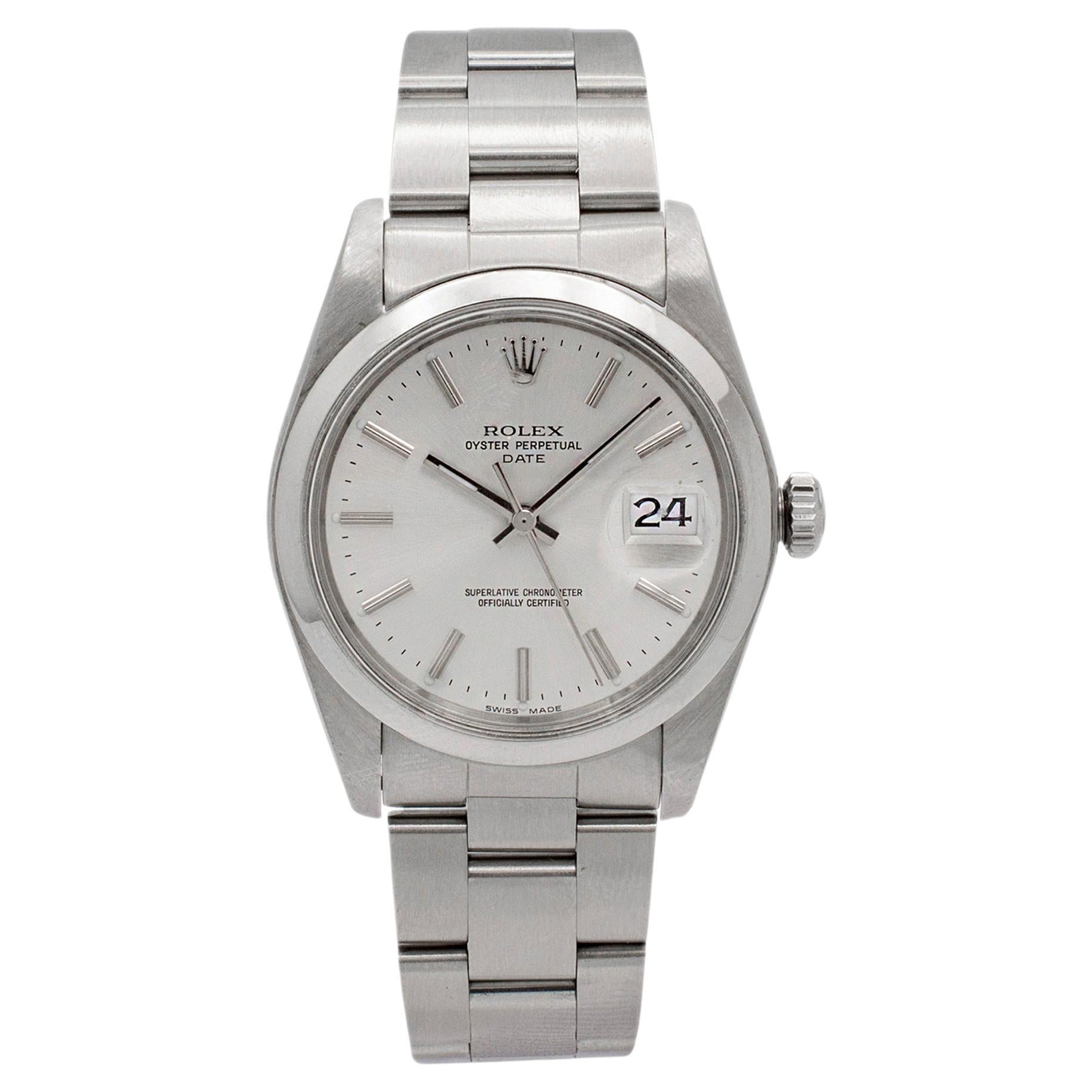 1976 Vintage Rolex Oyster Perpetual Date 34MM 1500 Silver Oyster Steel Watch