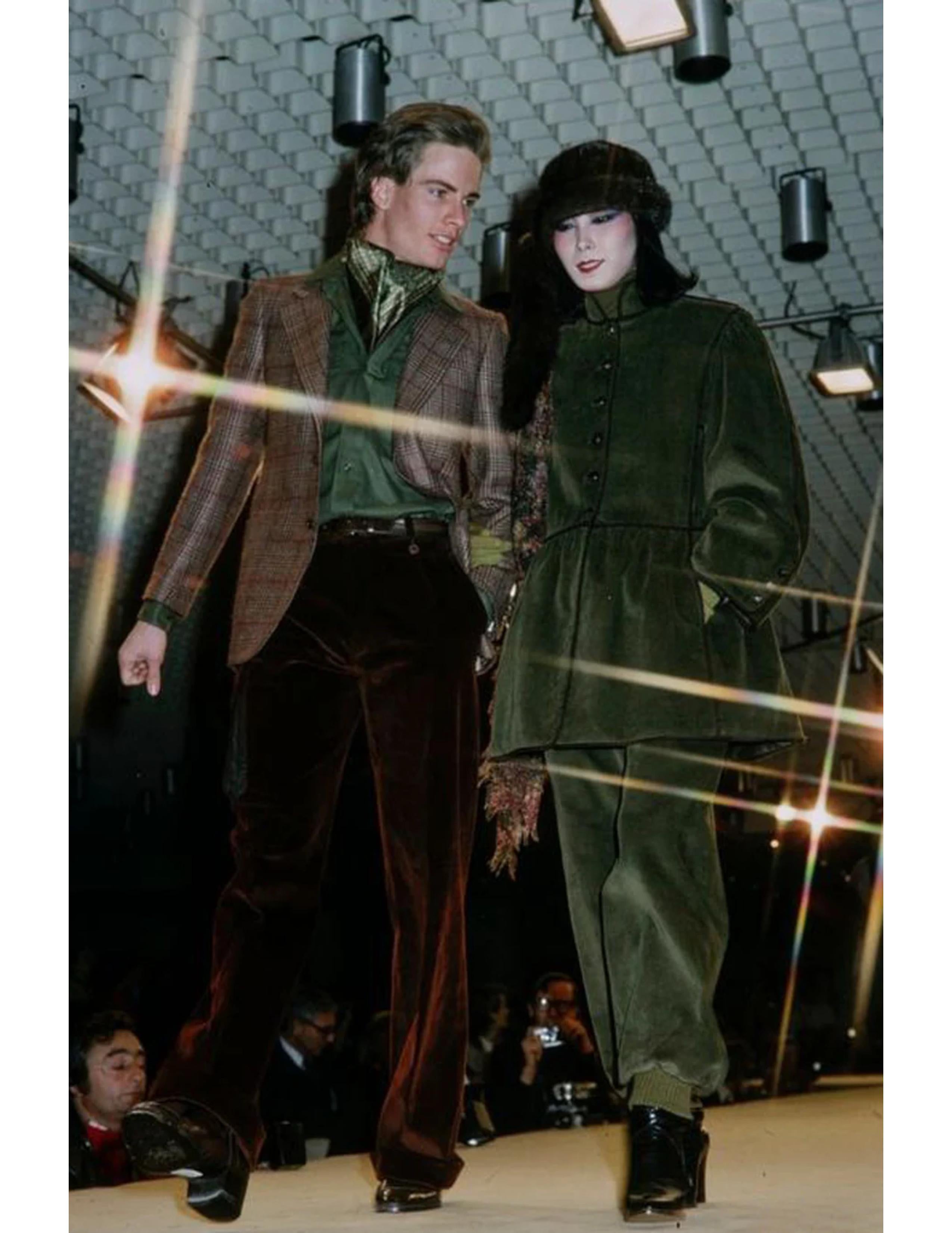 1976 YVES SAINT LAURENT 'Ballets Russes Opera' grey velvet coat with black trim 10