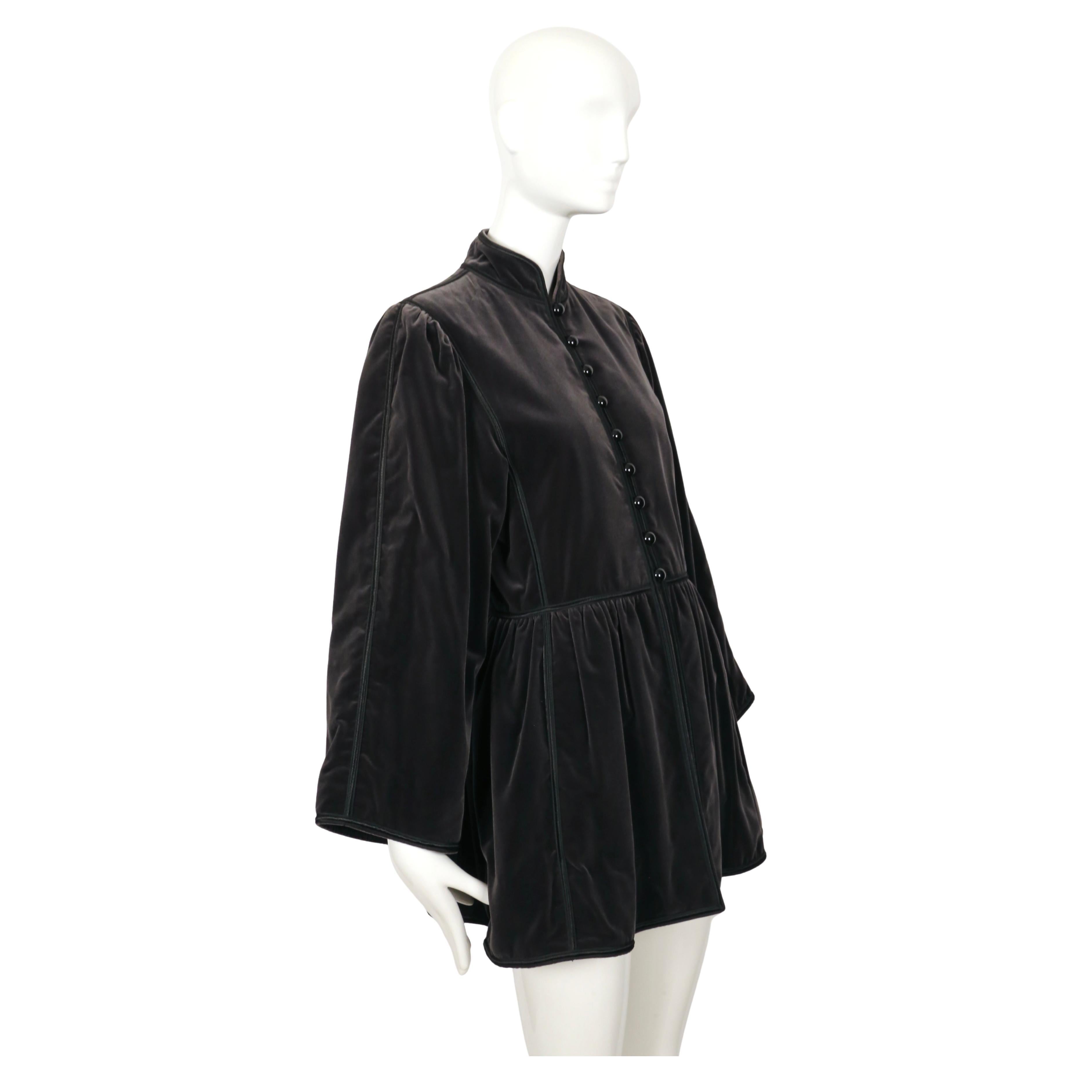 Black 1976 YVES SAINT LAURENT 'Ballets Russes Opera' grey velvet coat with black trim