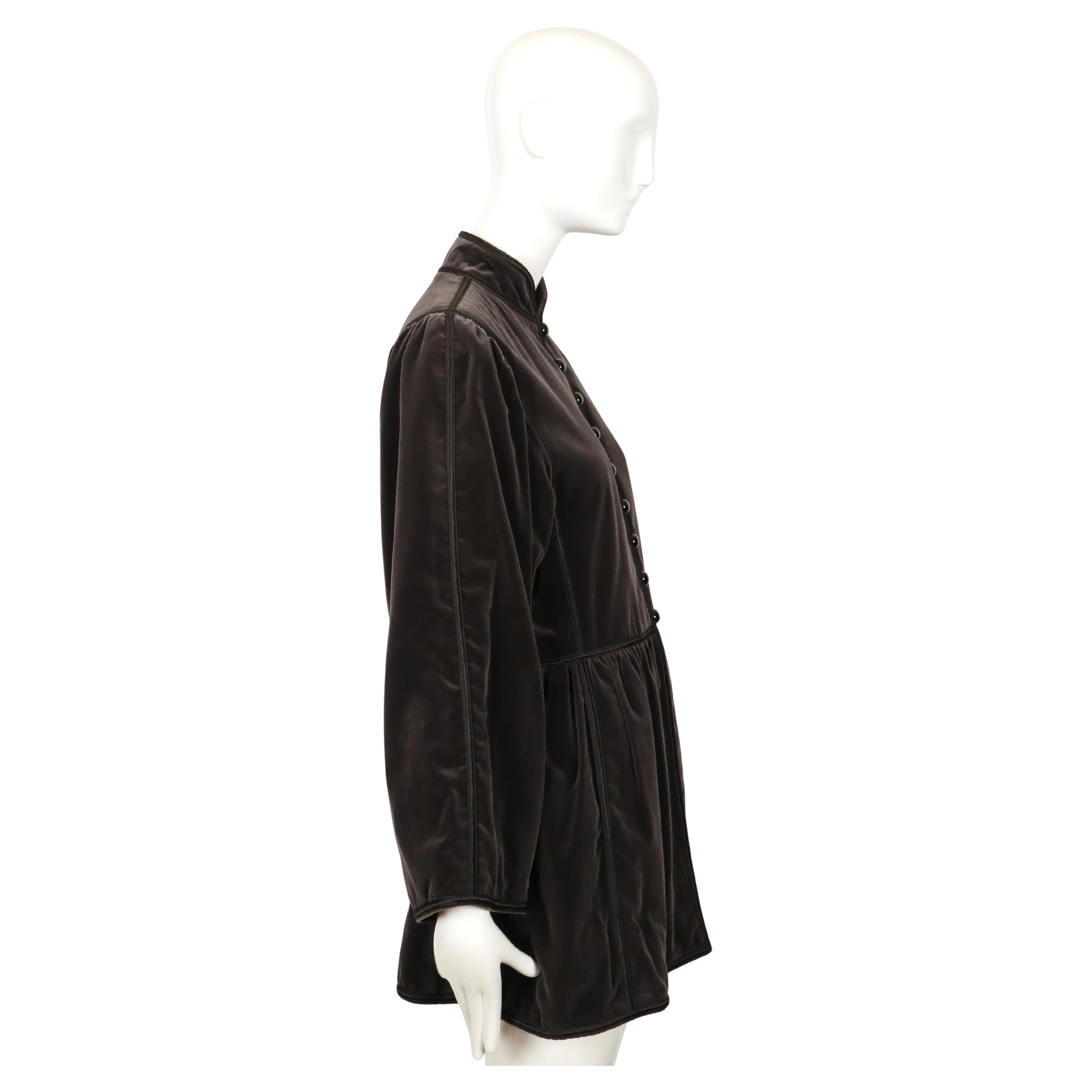 1976 YVES SAINT LAURENT 'Ballets Russes Opera' grey velvet coat with black trim In Good Condition In San Fransisco, CA