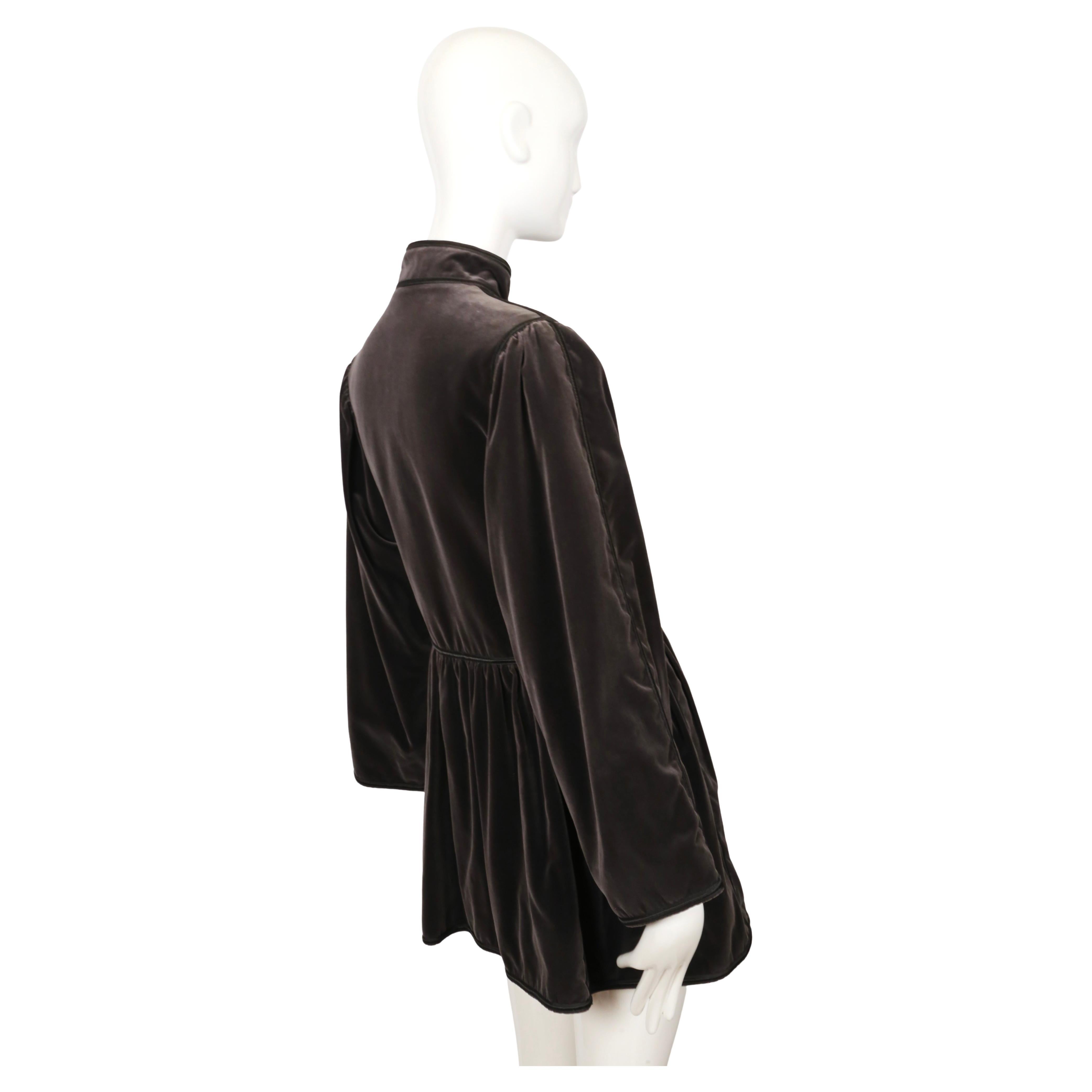 Women's or Men's 1976 YVES SAINT LAURENT 'Ballets Russes Opera' grey velvet coat with black trim