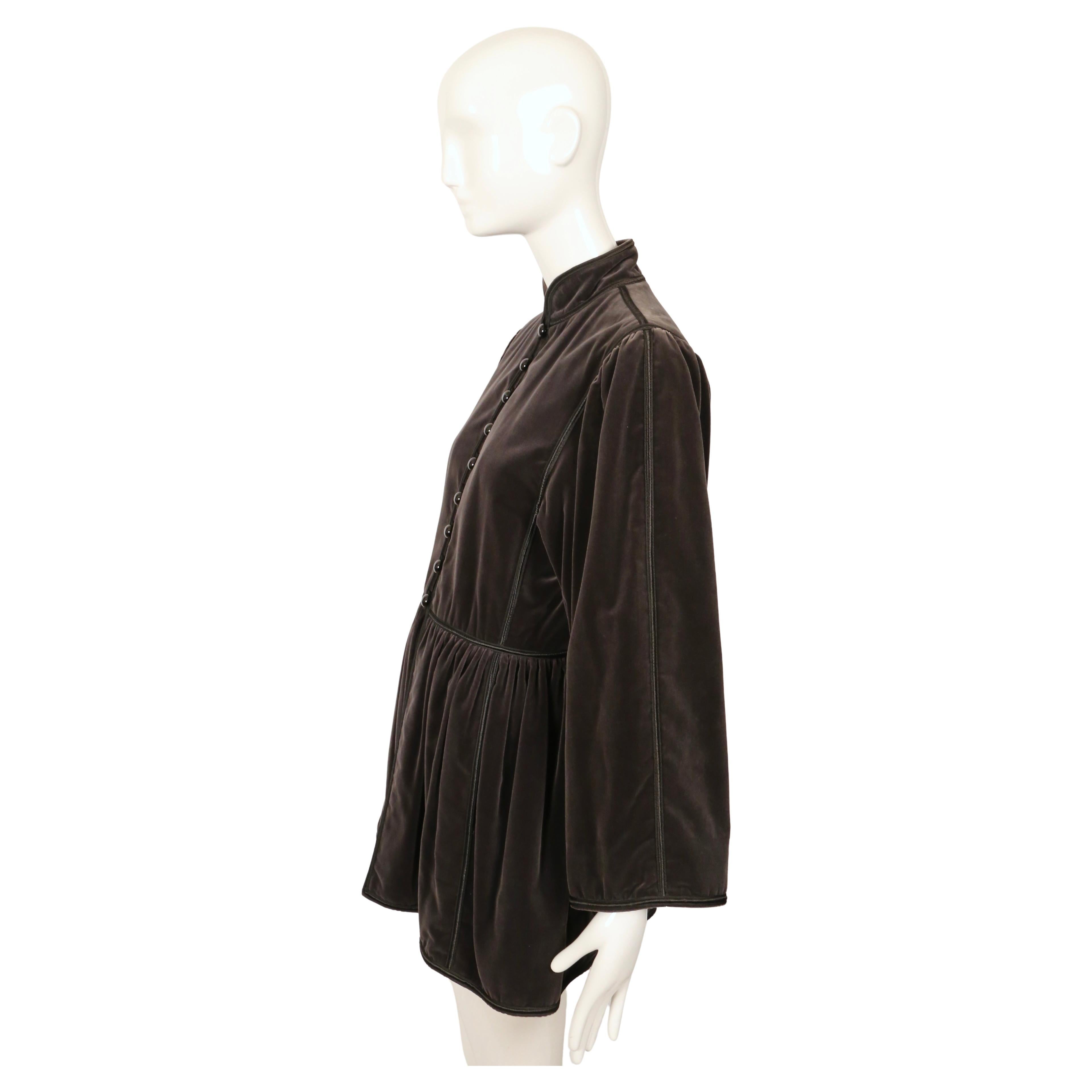1976 YVES SAINT LAURENT 'Ballets Russes Opera' grey velvet coat with black trim 1