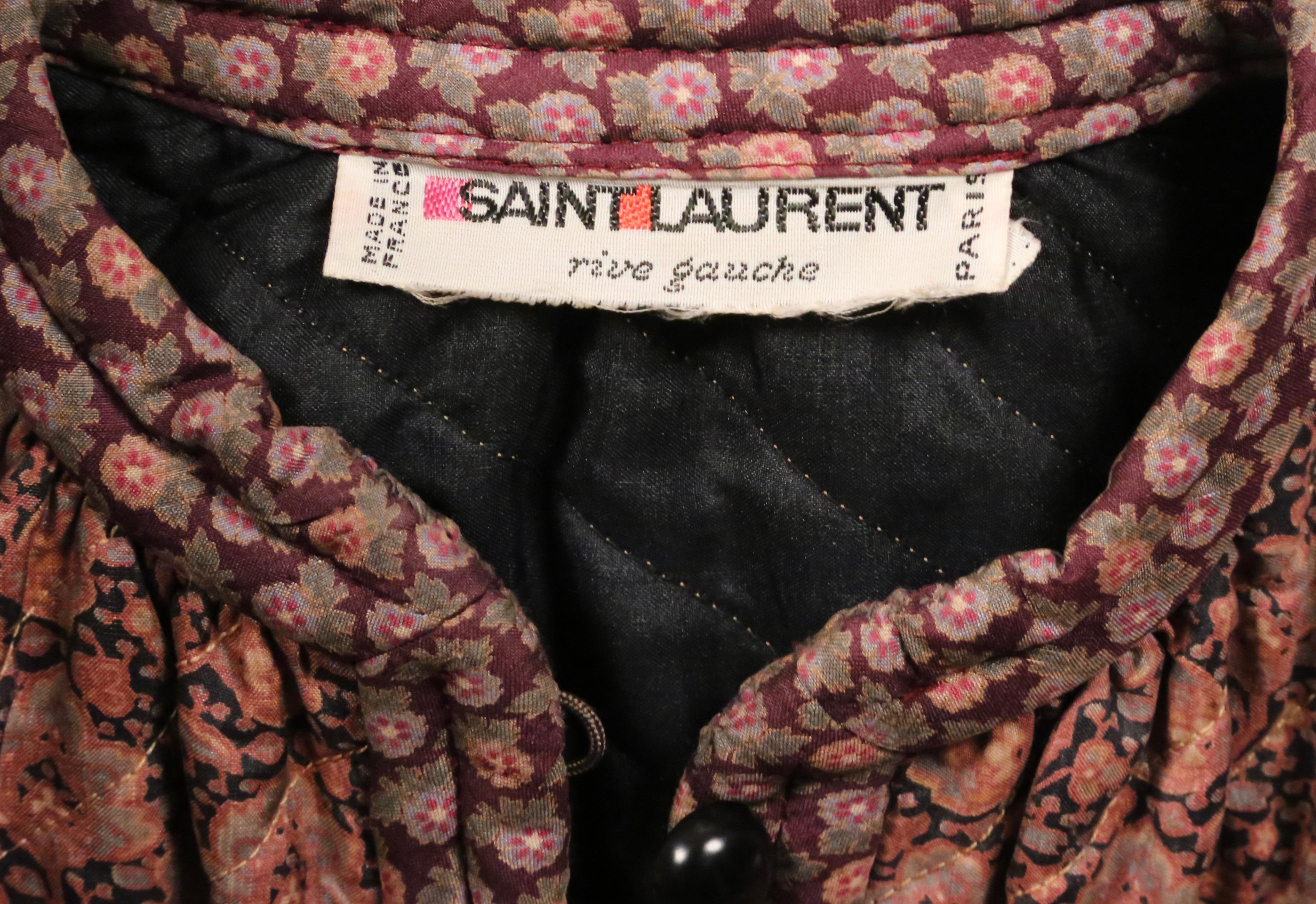 Women's or Men's 1976 YVES SAINT LAURENT quilted floral printed silk peasant jacket