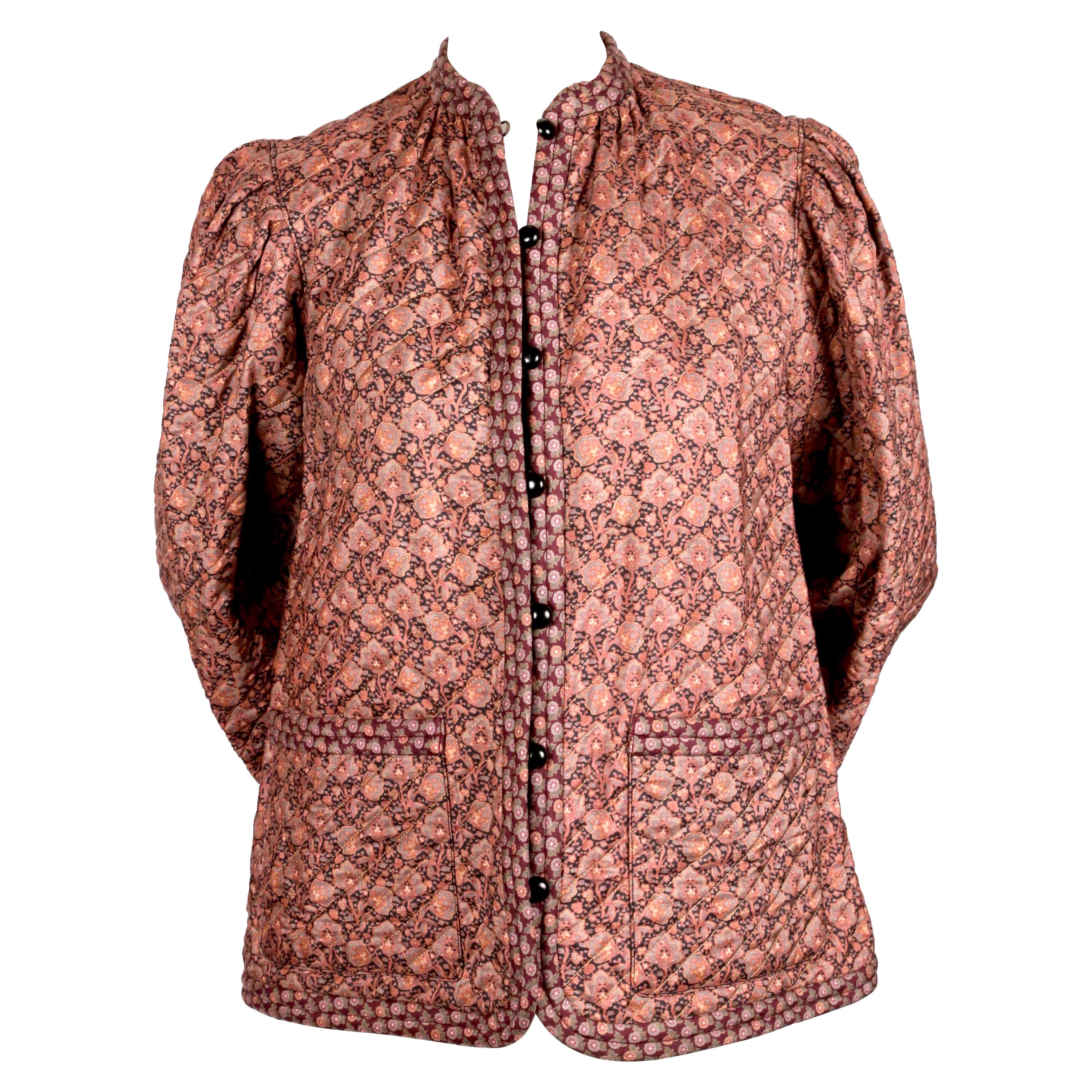 1976 YVES SAINT LAURENT quilted floral printed silk peasant jacket
