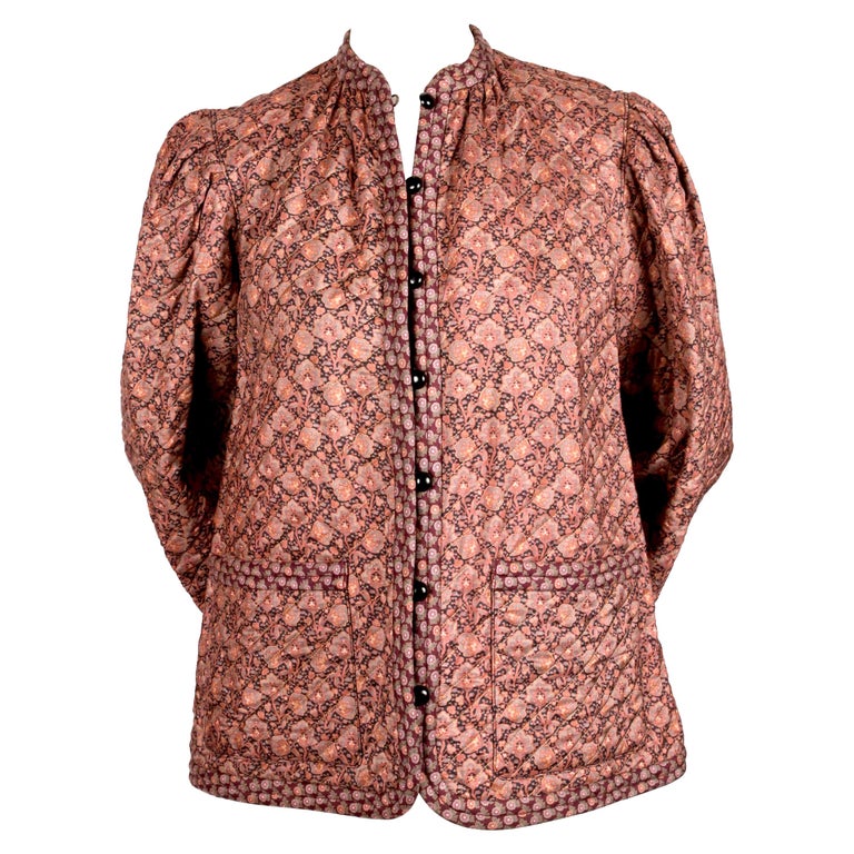 1976 YVES SAINT LAURENT quilted floral printed silk peasant jacket at