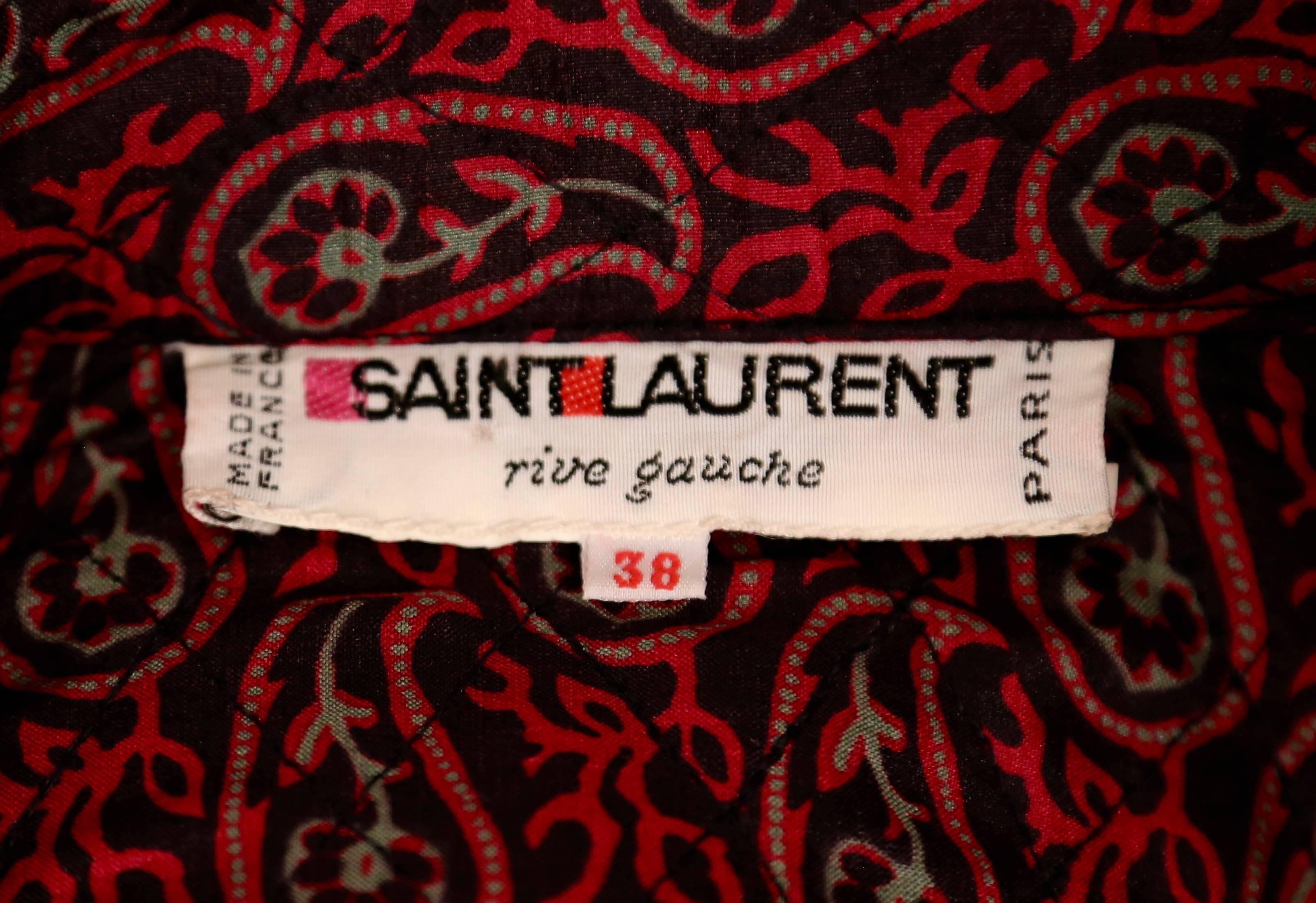 Women's or Men's 1976 YVES SAINT LAURENT rive gauche quilted floral peasant jacket