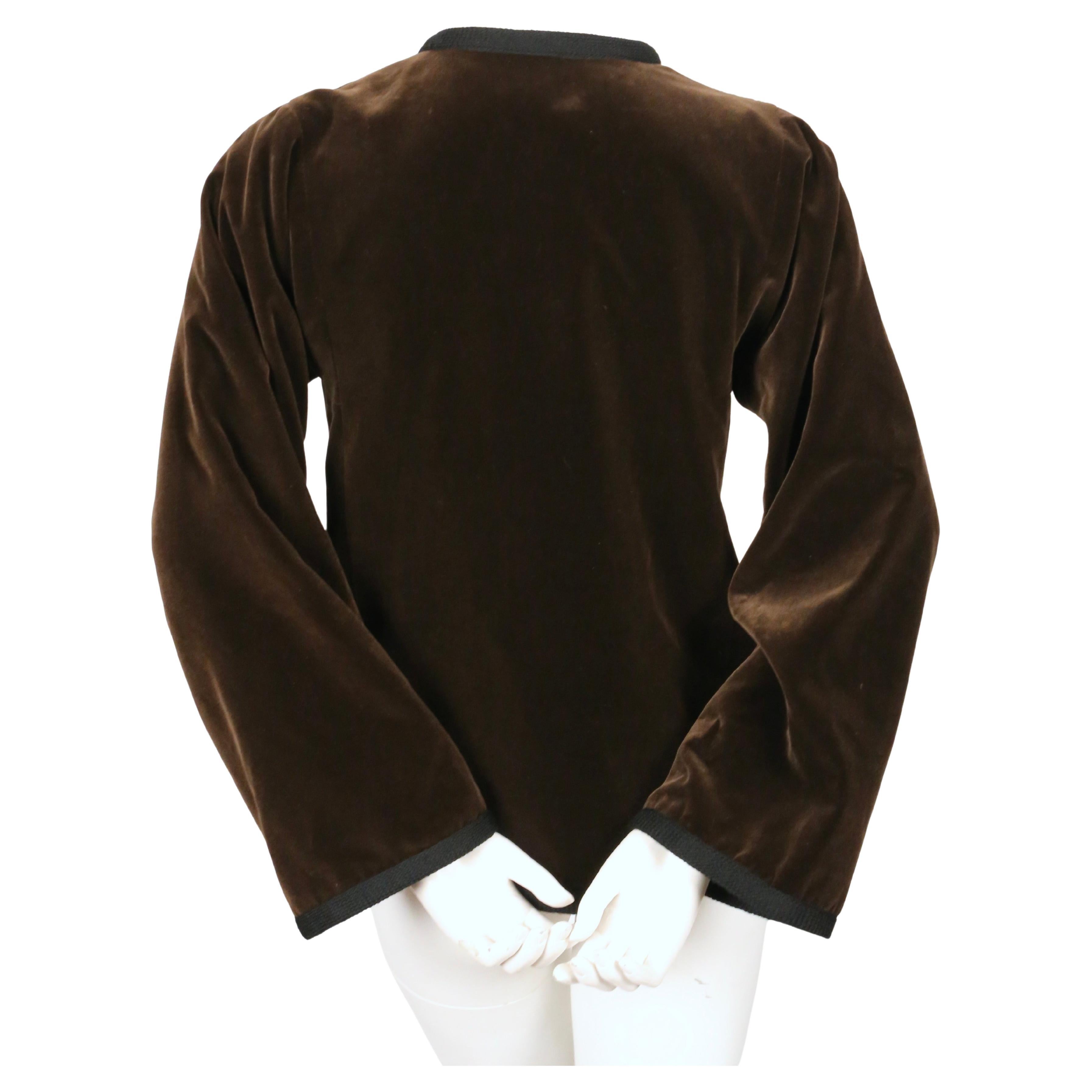 Women's or Men's 1976 YVES SAINT LAURENT Russian collection brown velvet jacket with black trim For Sale