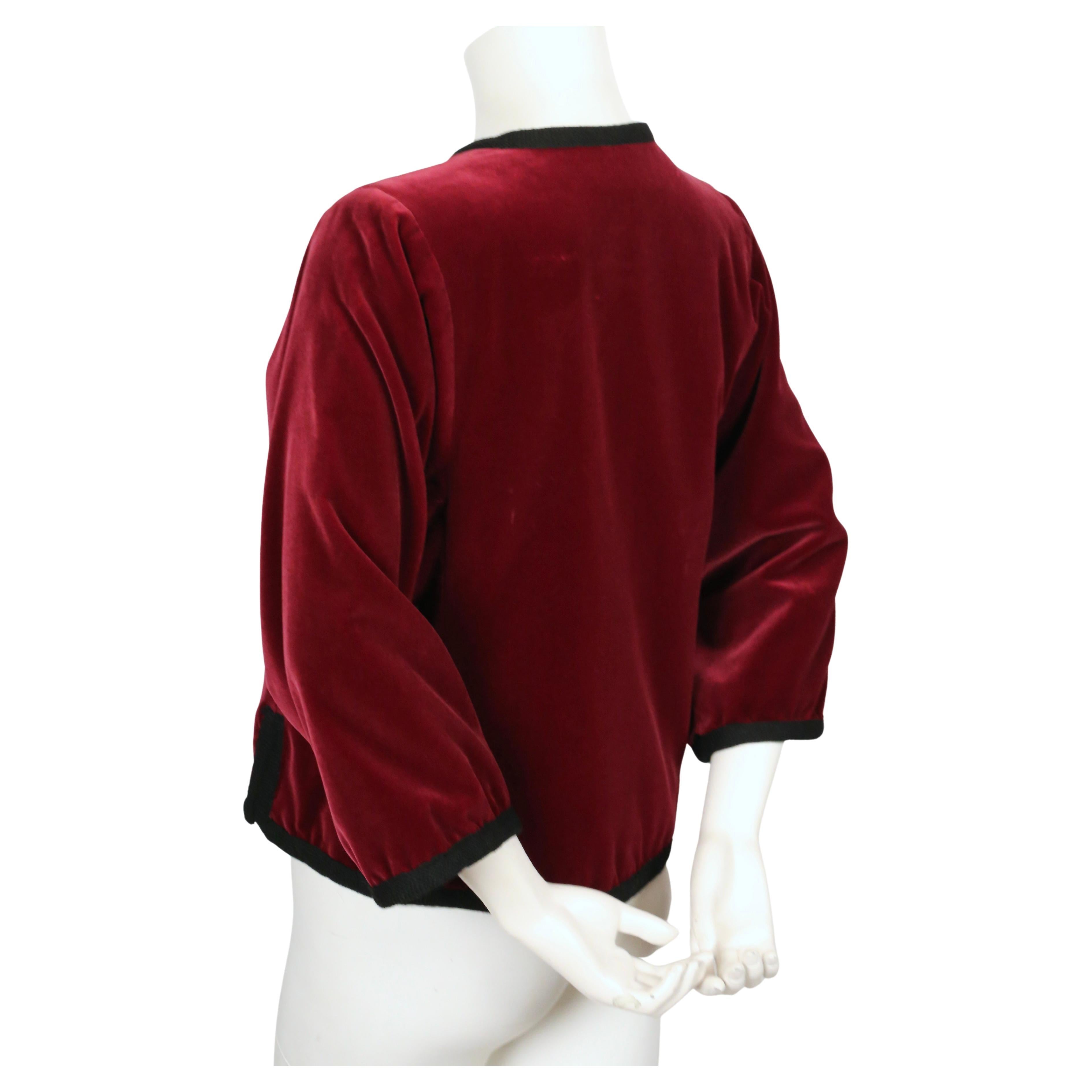 Black 1976 YVES SAINT LAURENT Balle Russes collection burgundy velvet RUNWAY jacket For Sale