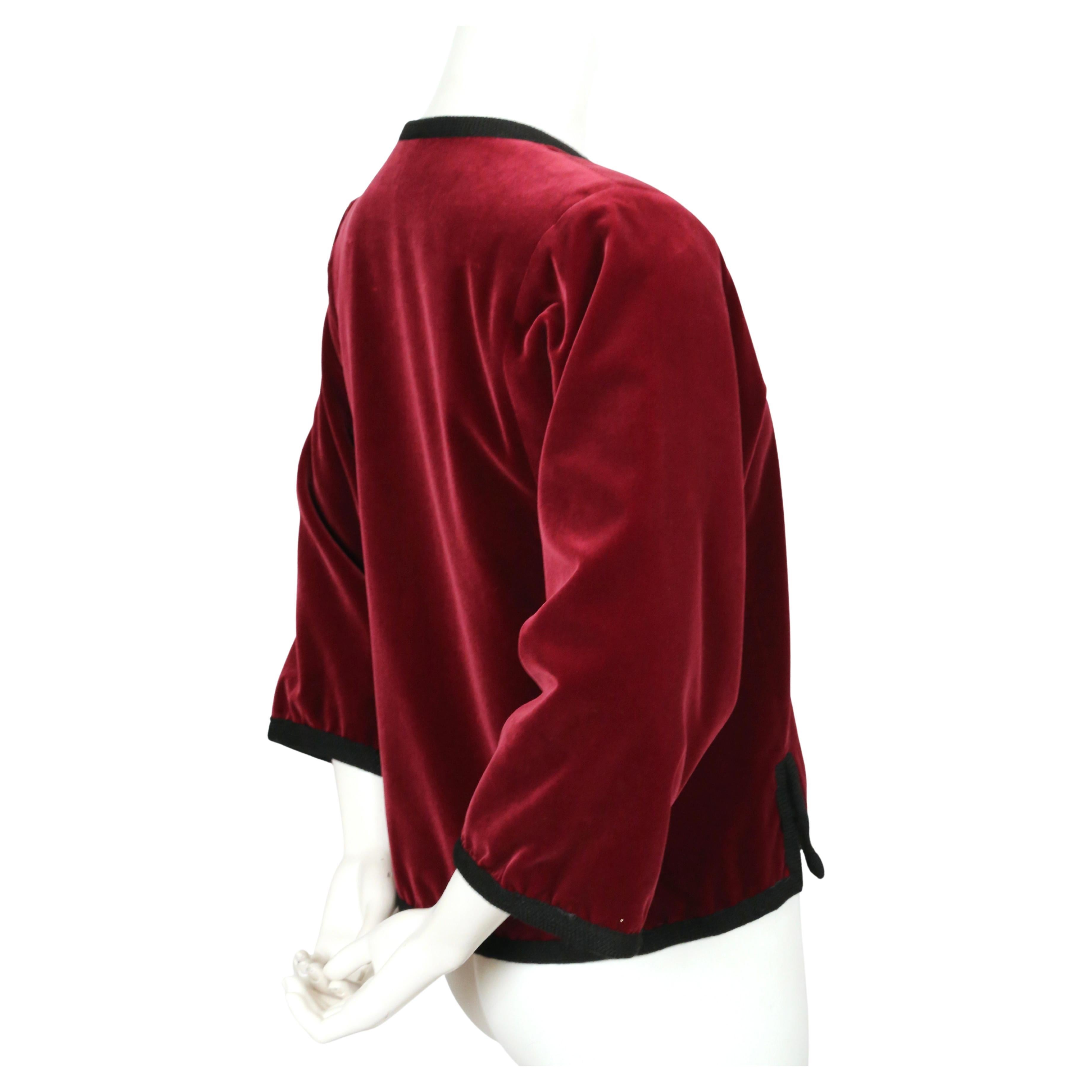 1976 YVES SAINT LAURENT Balle Russes collection burgundy velvet RUNWAY jacket In Good Condition For Sale In San Fransisco, CA