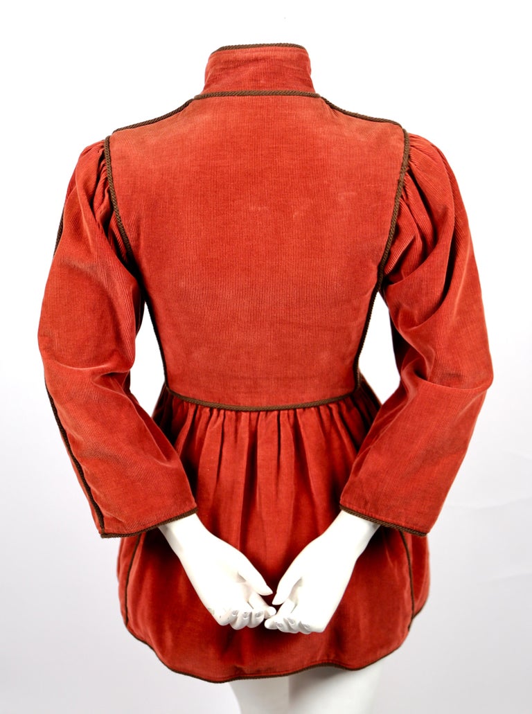 1976 YVES SAINT LAURENT Russian collection corduroy coat with wood ...