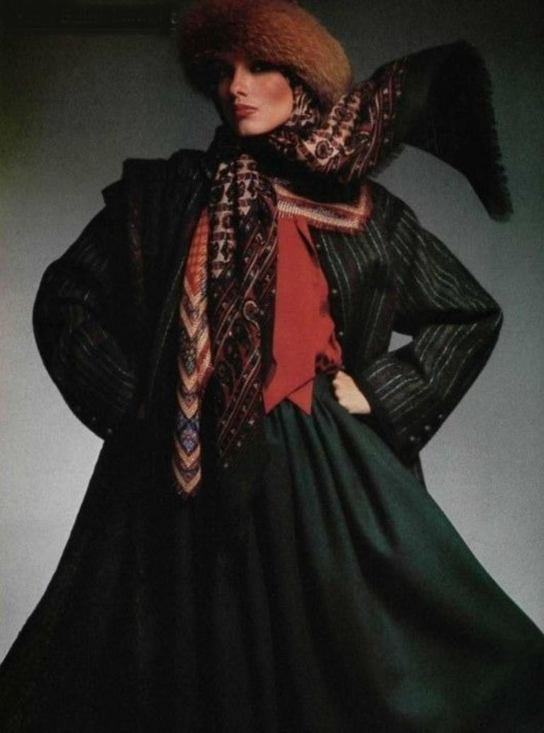 1976 YVES SAINT LAURENT Russian collection corduroy coat with wood ...
