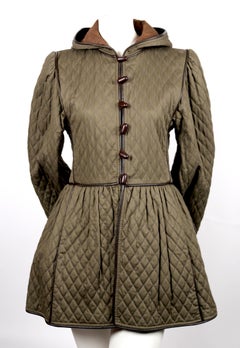 1976 YVES SAINT LAURENT Russian collection quilted cotton coat with leather trim