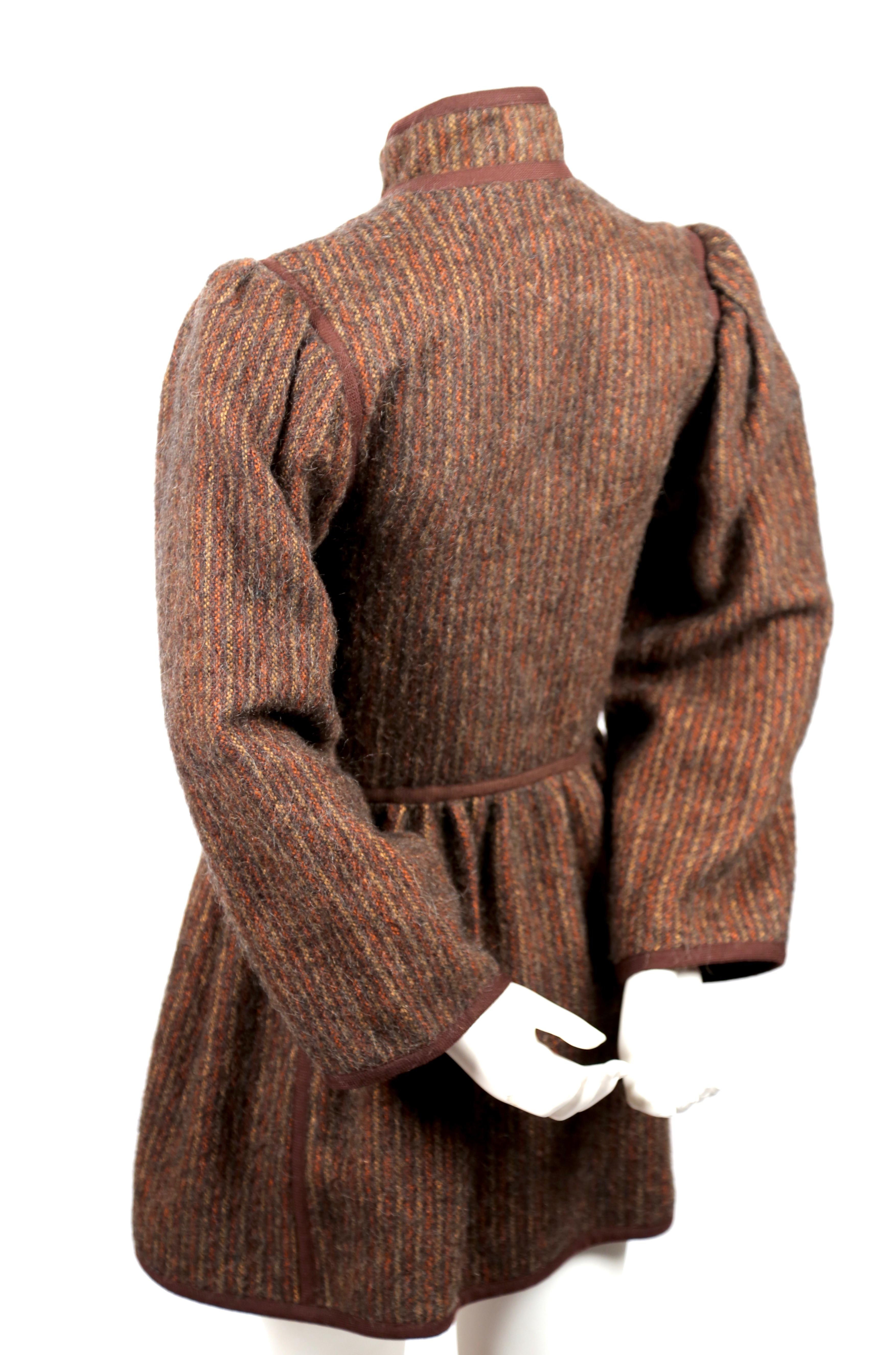 Brown 1976 YVES SAINT LAURENT 'Russian collection' striped wool coat
