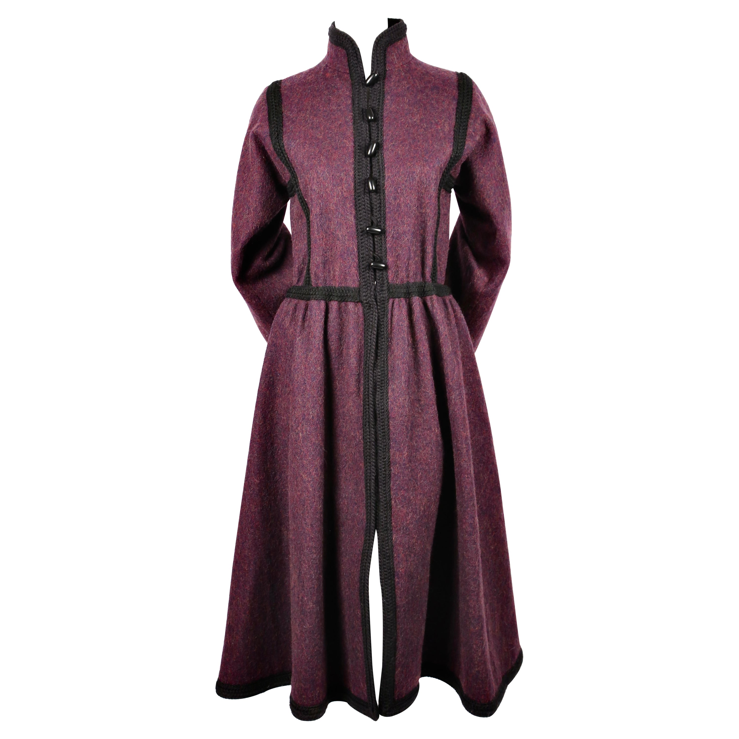 1976 YVES SAINT LAURENT 
Russian collection
 wool coat with braided trim