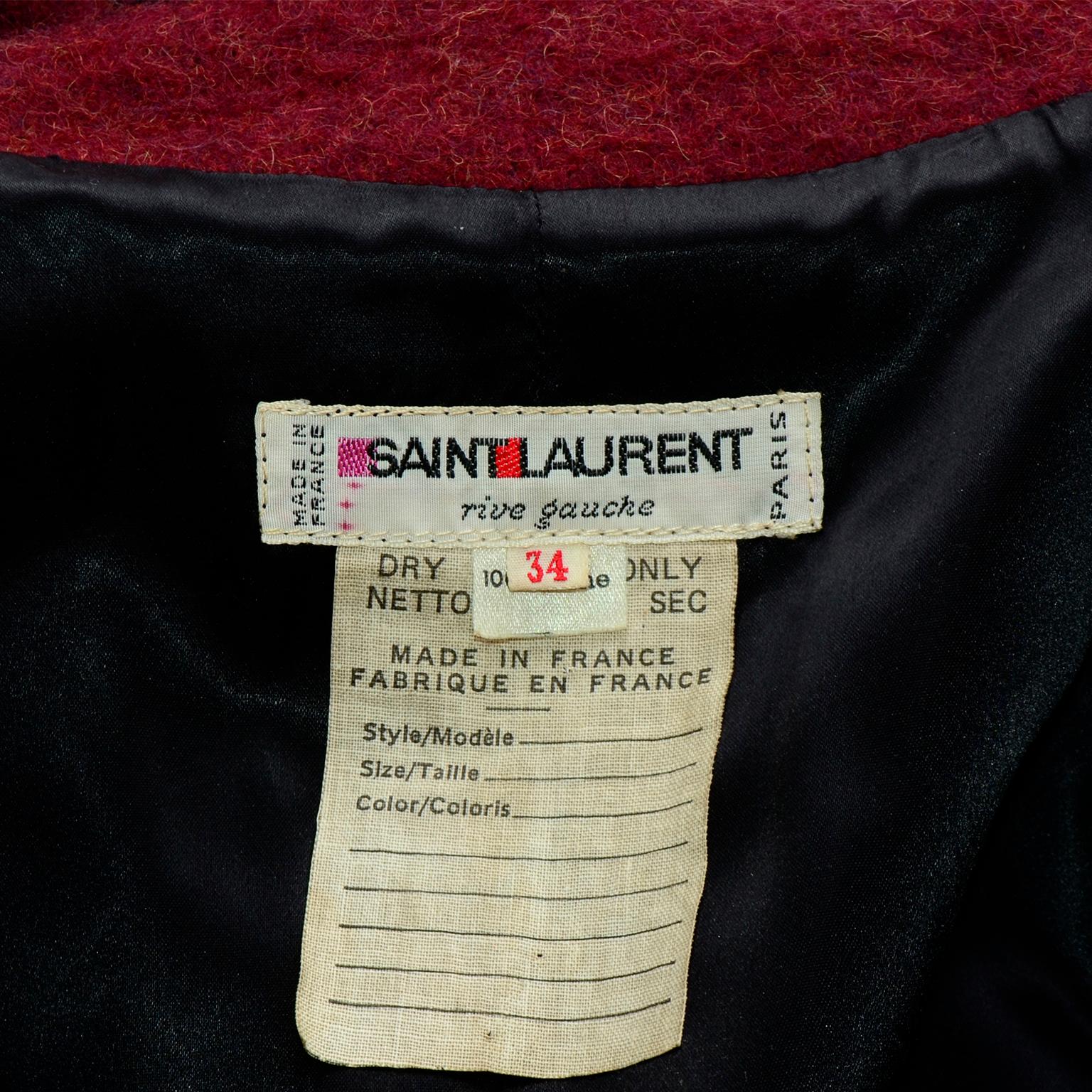 1976 Yves Saint Laurent Burgundy Wool Documented Russian Inspired Cossack Coat For Sale 8