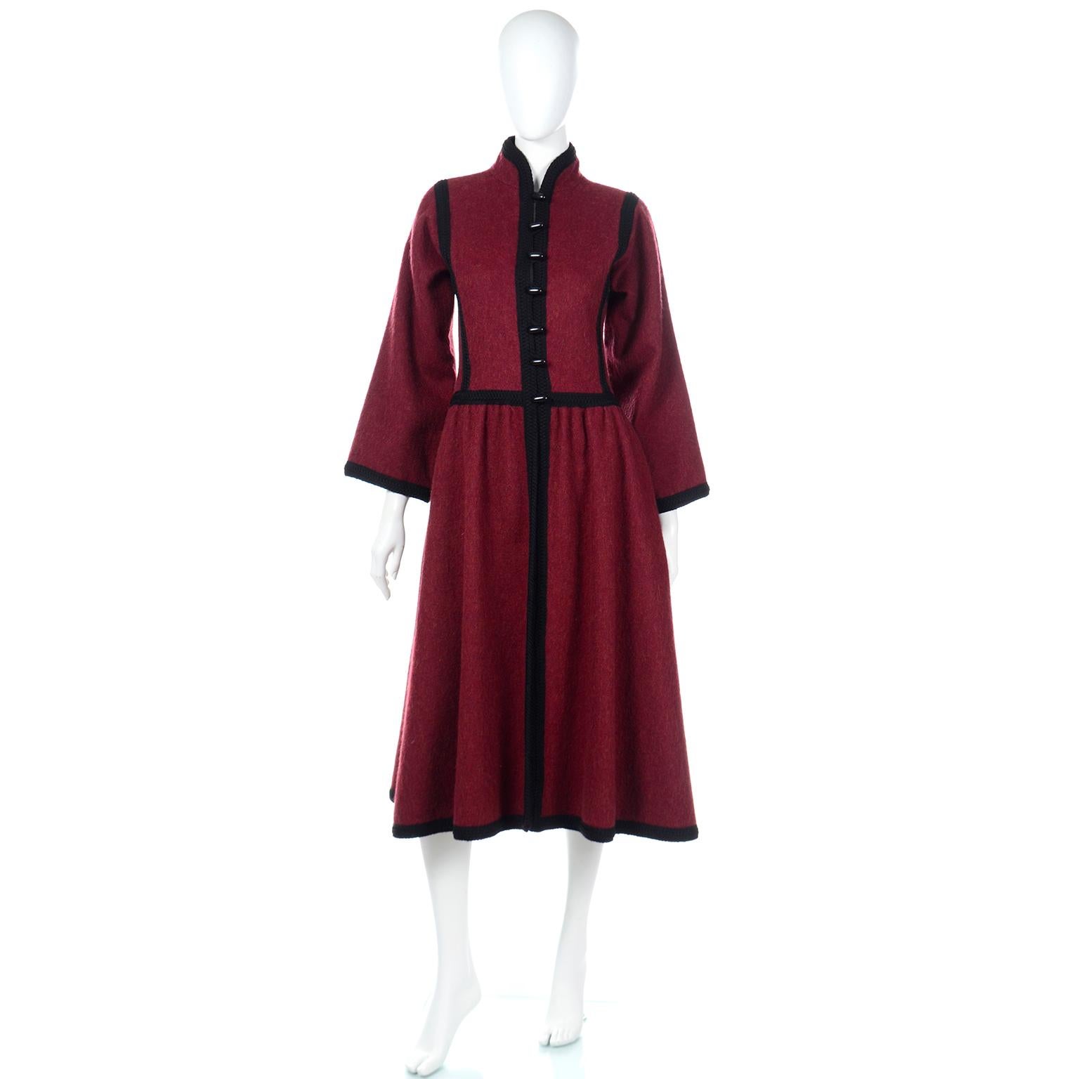 Women's 1976 Yves Saint Laurent Burgundy Wool Documented Russian Inspired Cossack Coat For Sale