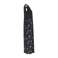 1976 Zandra Rhodes Black Plisse Cactus Print Maxi Dress