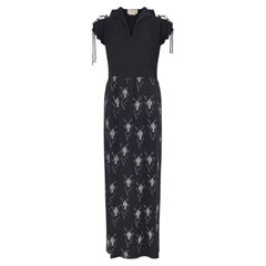 1976 Zandra Rhodes Black Plisse Cactus Print Maxi Dress