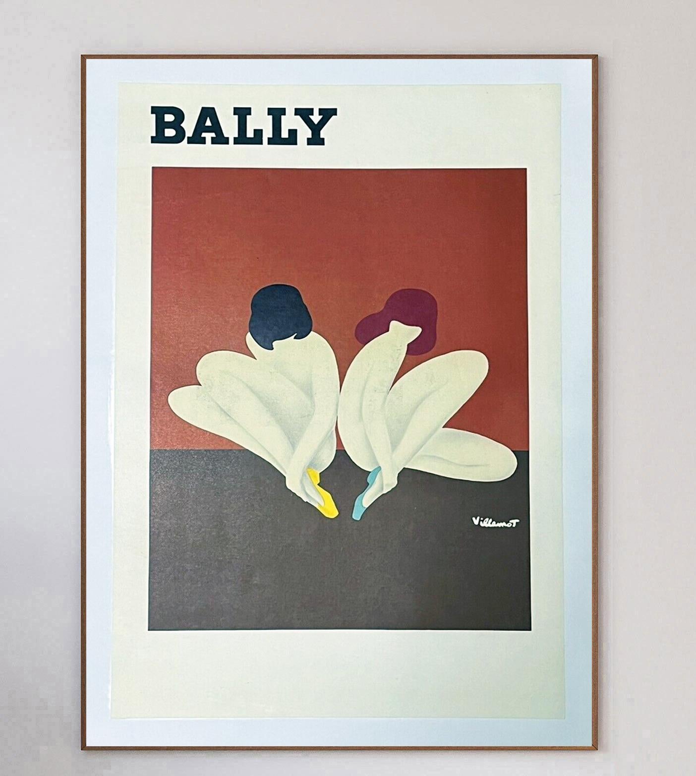 Die Kollaboration zwischen Bernard Villemot und Bally ist eines der kultigsten und begehrtesten Designs des 20. Jahrhunderts und zeigt den Übergang zwischen Werbung und bildender Kunst.

Der Schweizer Luxusschuhmacher arbeitete mit dem berühmten