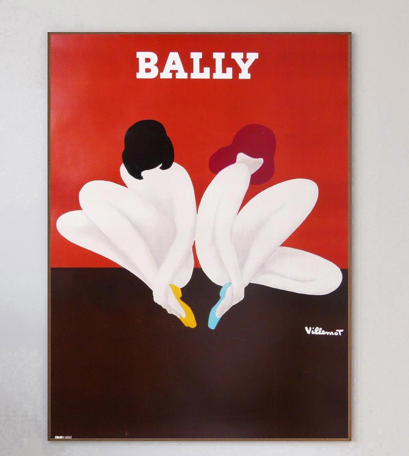 Uno dei design più iconici e ricercati del 20° secolo, le collaborazioni tra Bernard Villemot e Bally mostrano l'incrocio tra pubblicità e belle arti.

Il calzaturificio svizzero di lusso ha collaborato con il celebre artista di poster Villemot per