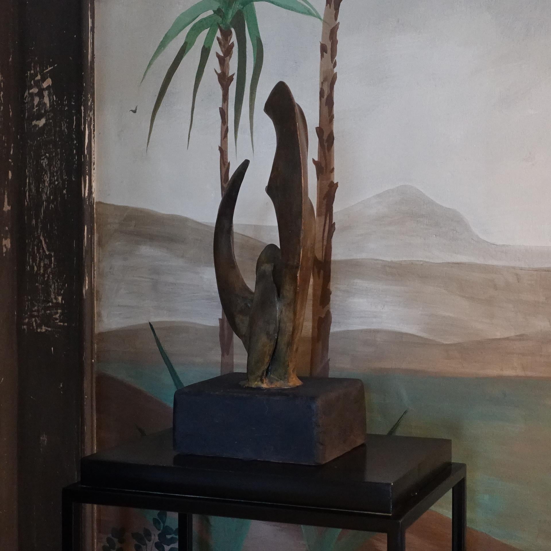 Italian 1977 Biagio Romeo Bronze Abstract Sculpture, Concrete Base