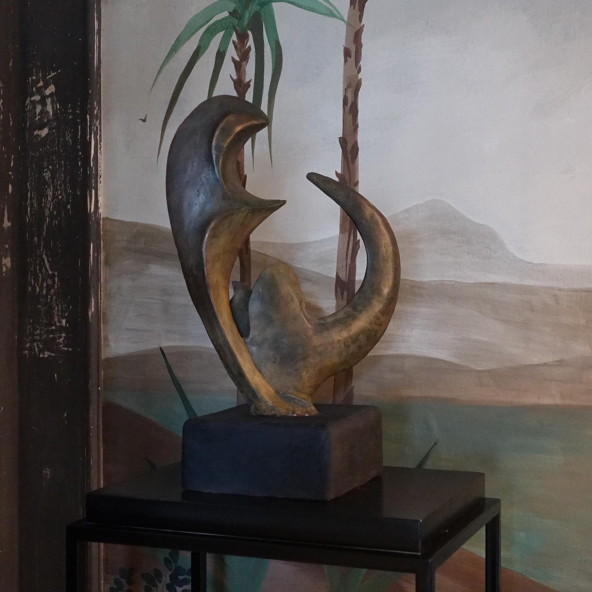 1977 Biagio Romeo Bronze Abstract Sculpture, Concrete Base In Good Condition In Firenze, IT